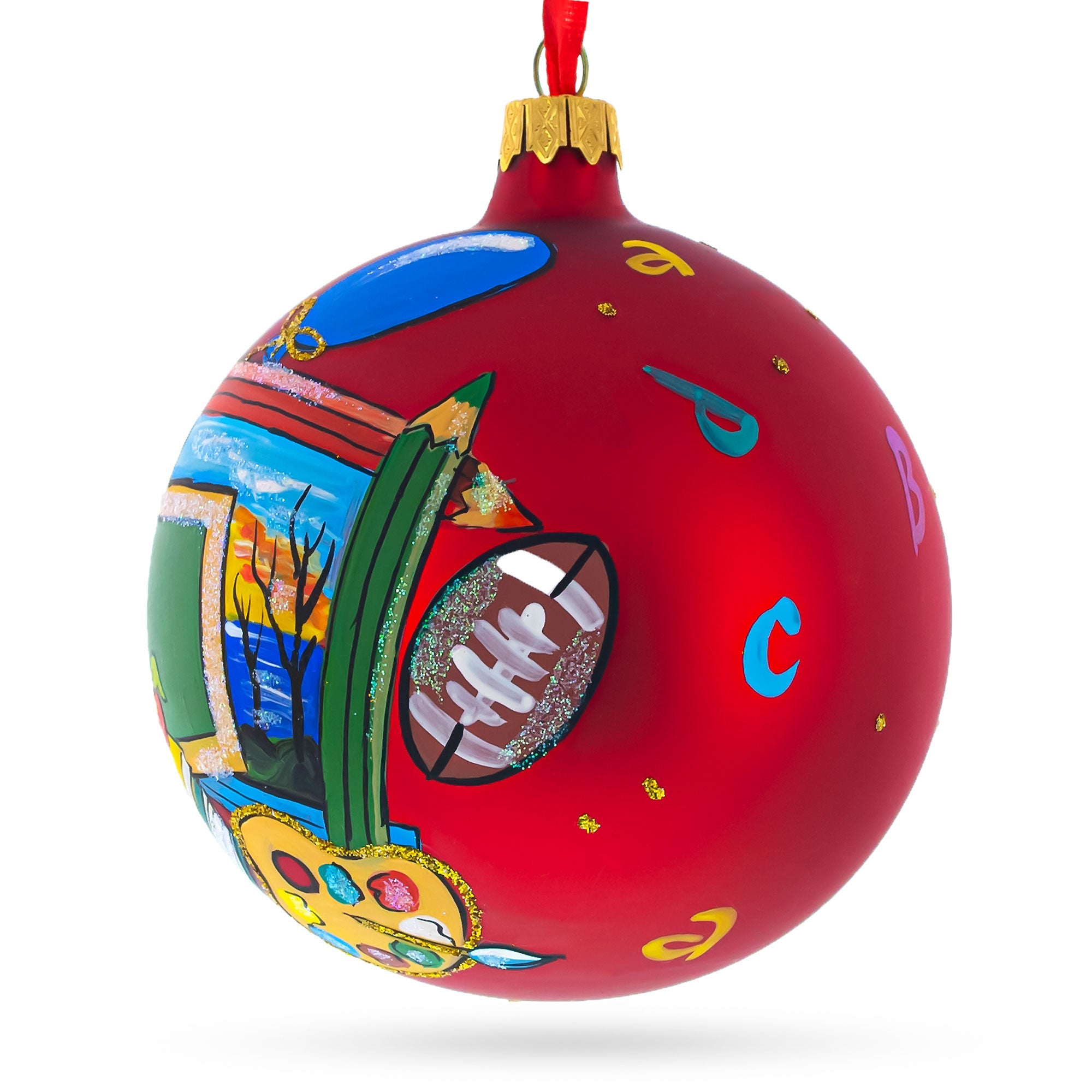 Scholarly Return: Back To School Blown Glass Ball Christmas Ornament 4 Inches