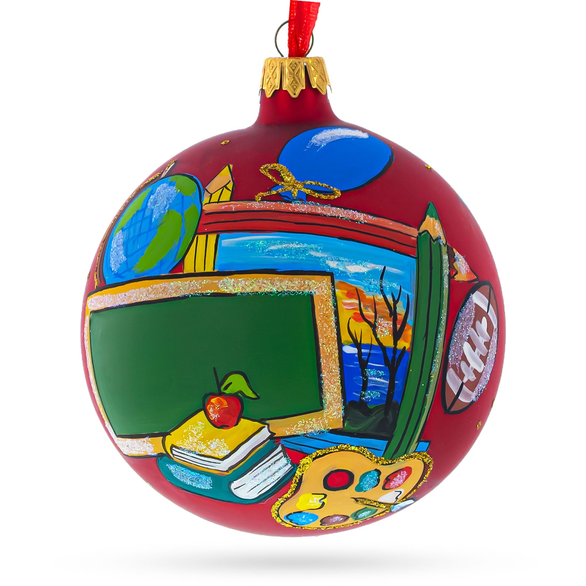 Scholarly Return: Back To School Blown Glass Ball Christmas Ornament 4 Inches