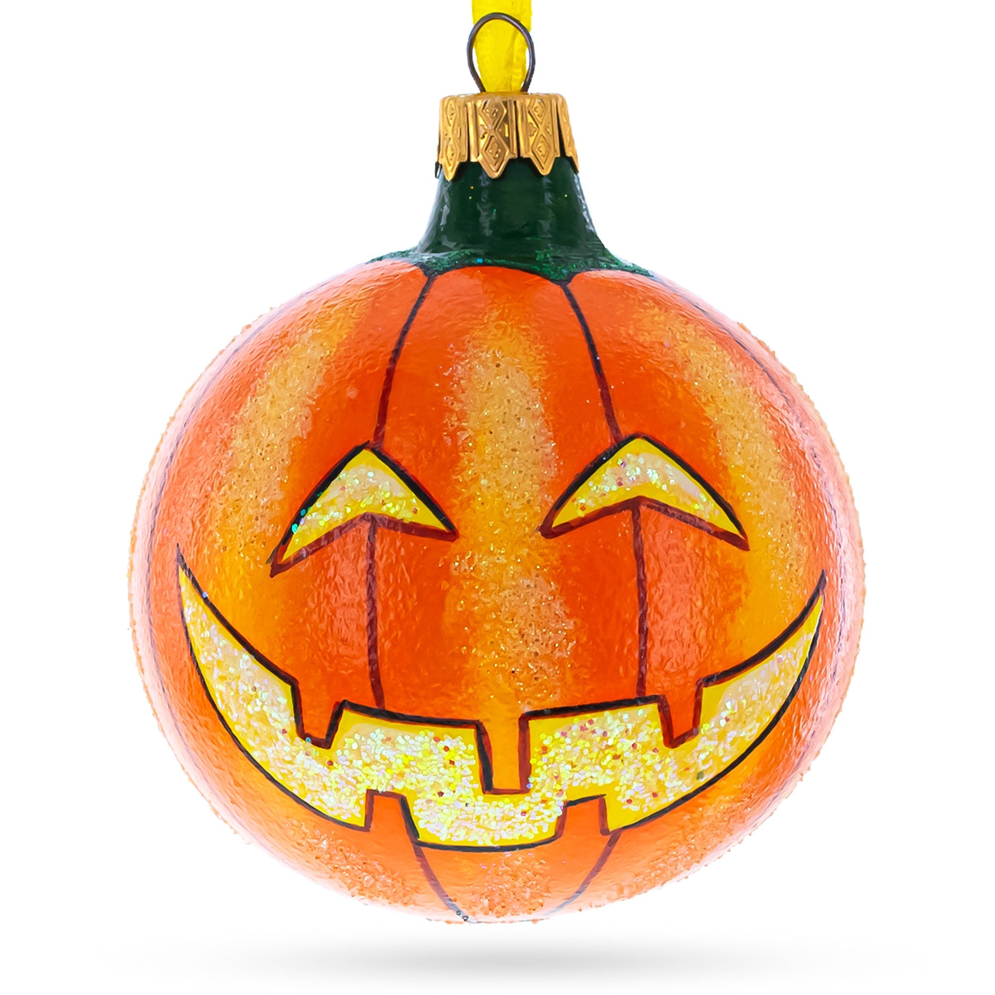 Glowing Spirit: Jack-o'-lantern Glass Ball Halloween Ornament 3.25 Inches