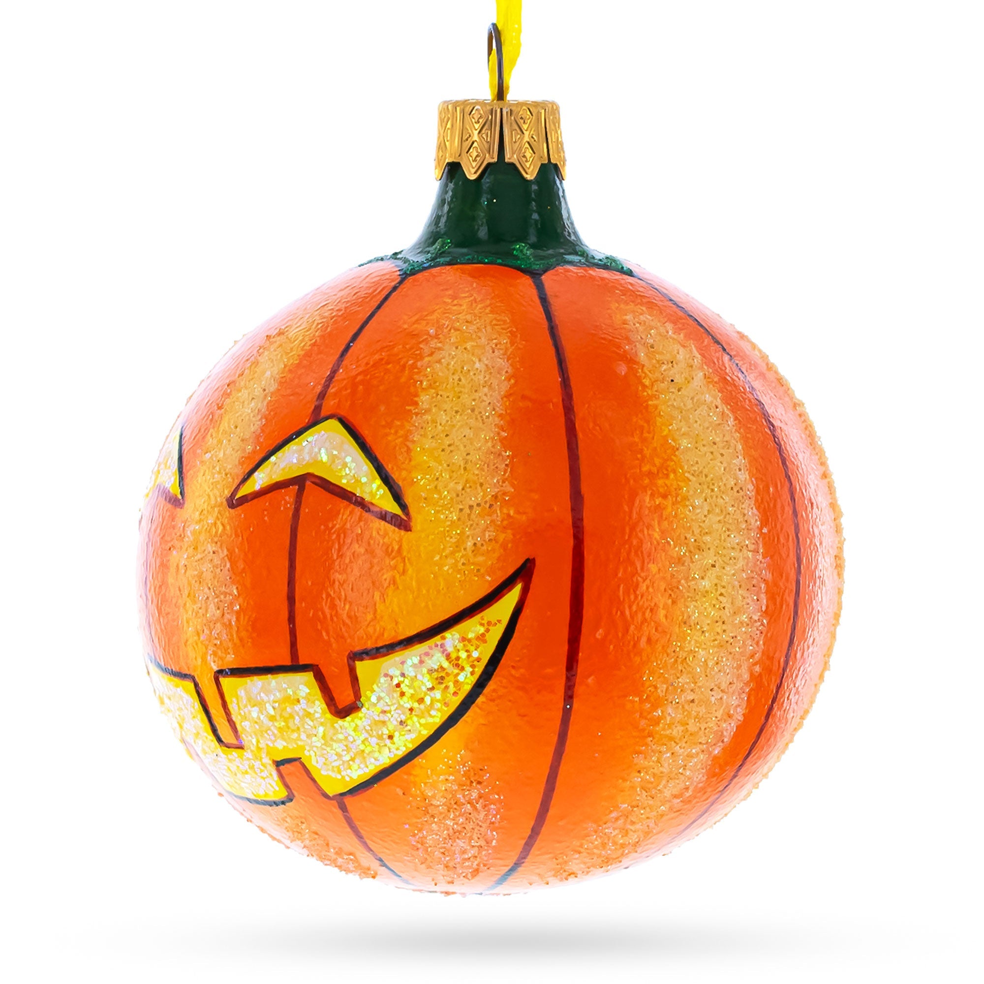 Glowing Spirit: Jack-o'-lantern Glass Ball Halloween Ornament 3.25 Inches