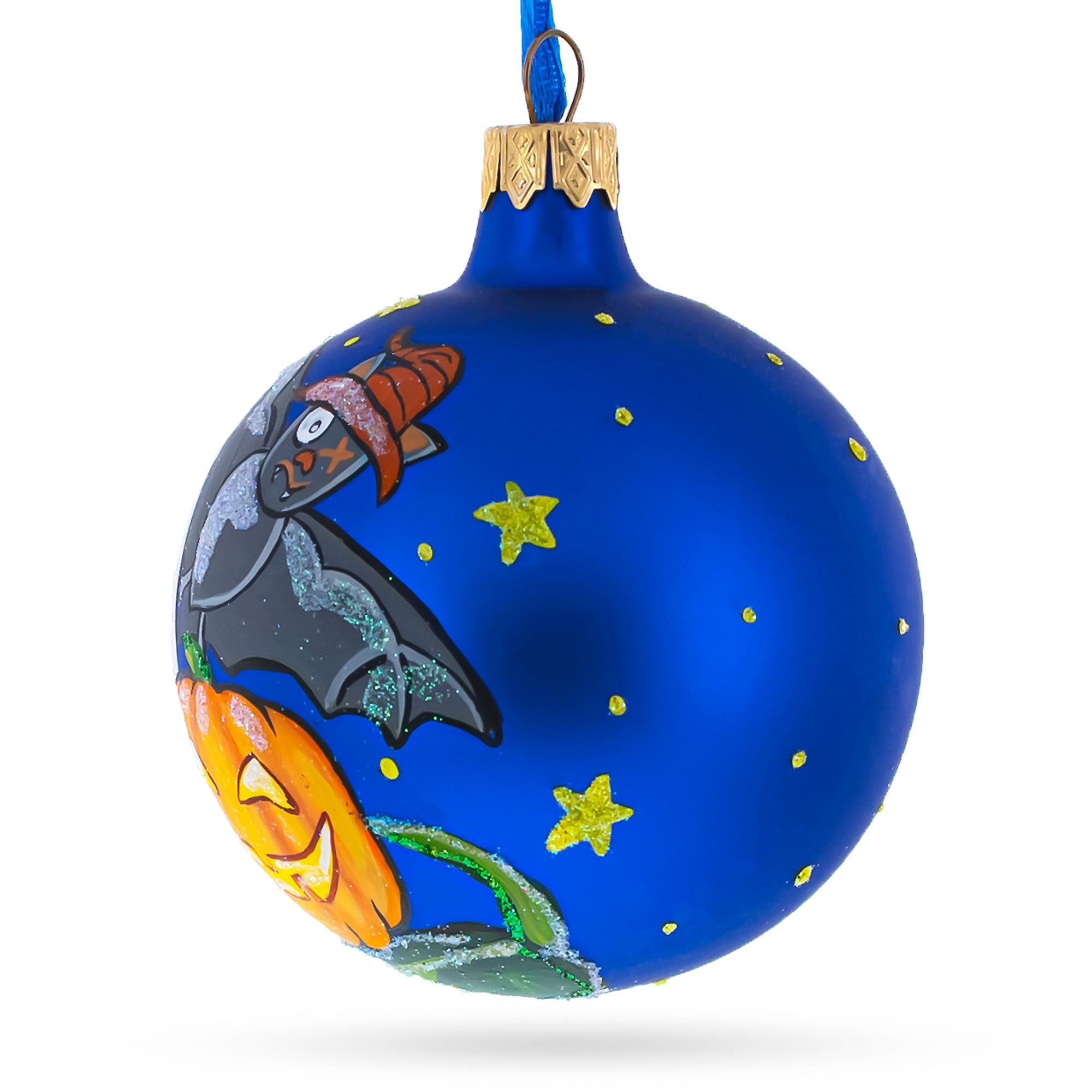 Specter And Bat: Ghost And Bat Blown Glass Ball Halloween Ornament 3.25 Inches