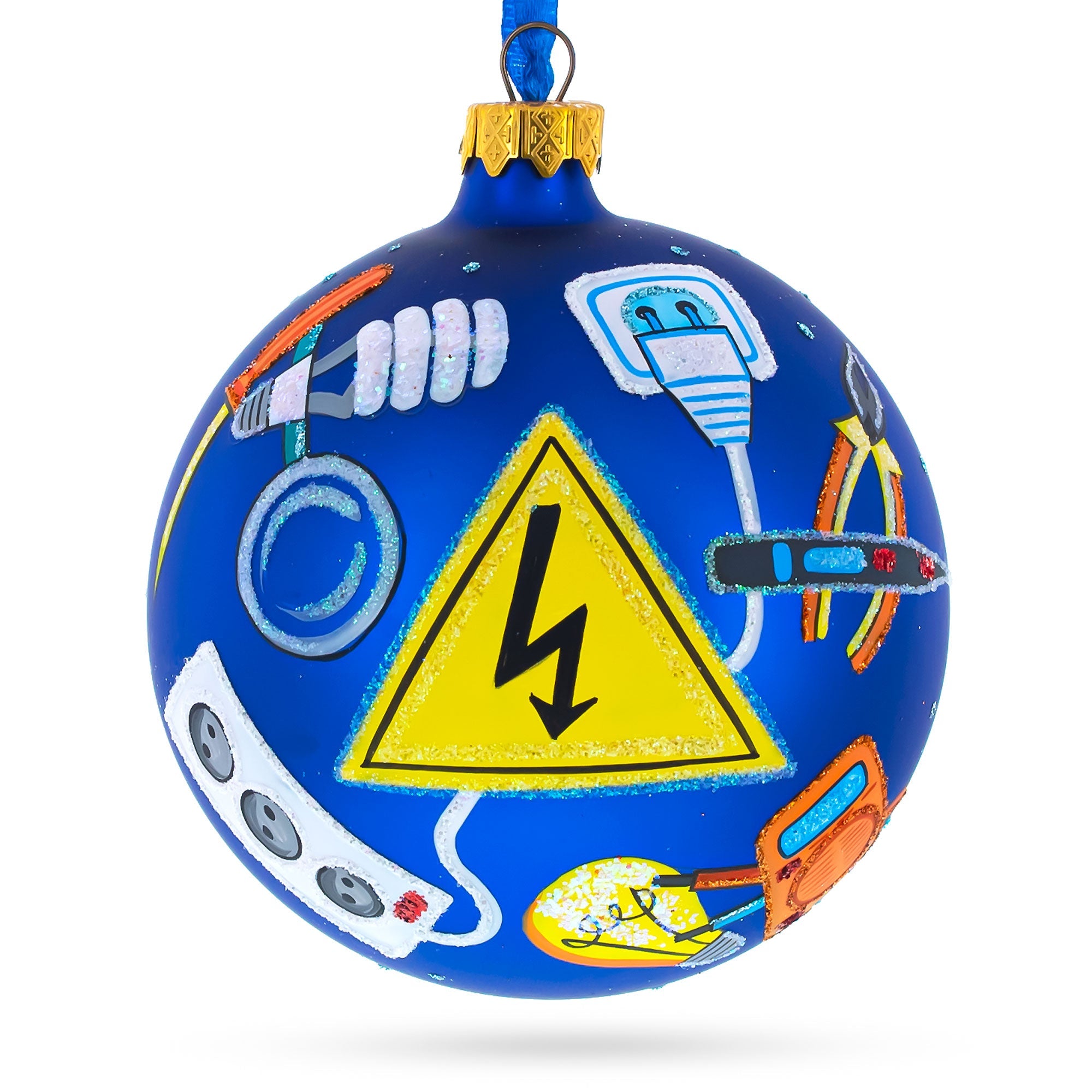 Electrifying Craftsmanship: Electrician Toolbox Blown Glass Ball Christmas Ornaments 4 Inches