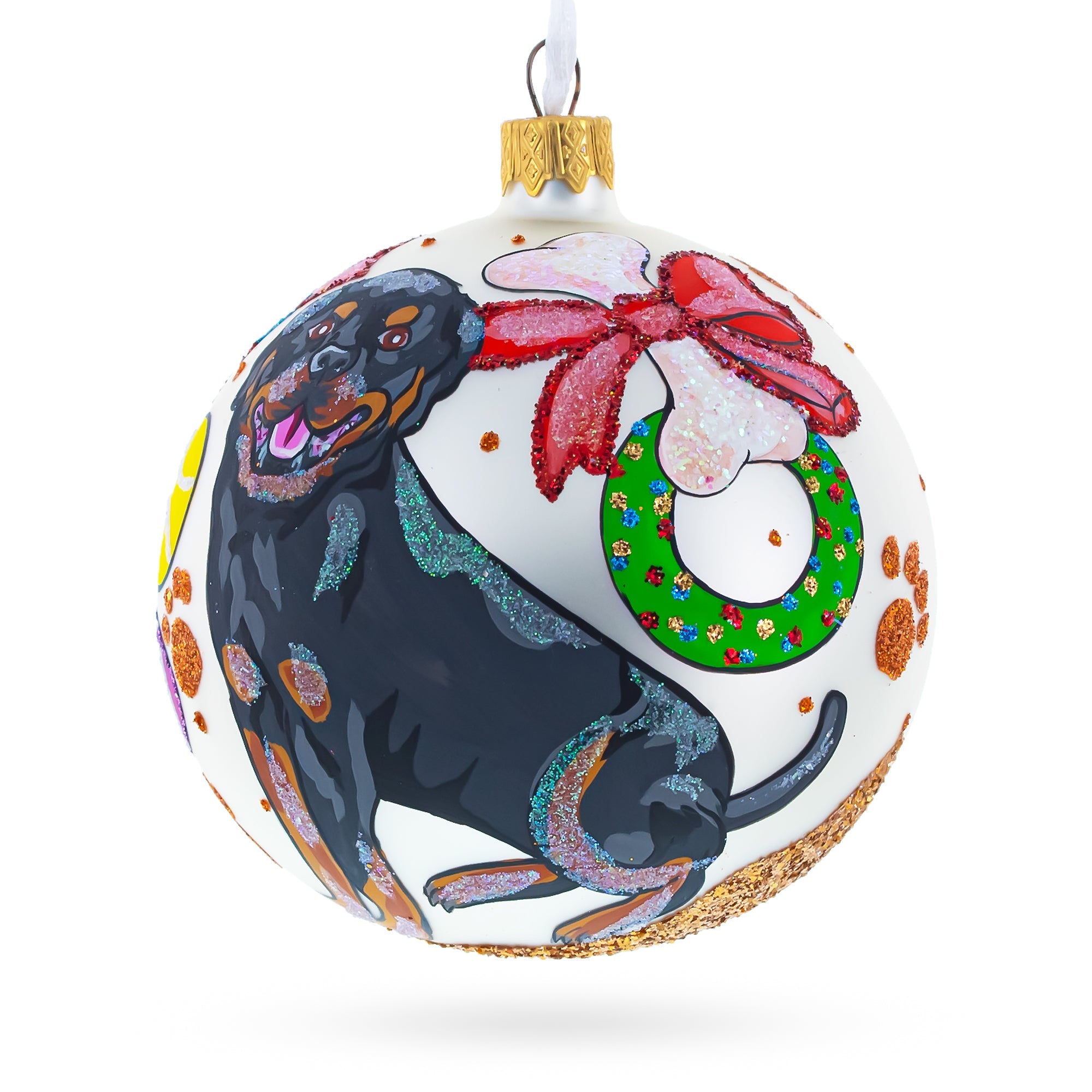 Rottweiler Enthusiast's Delight: Rottweiler Gifts Blown Glass Ball Christmas Ornaments 4 Inches