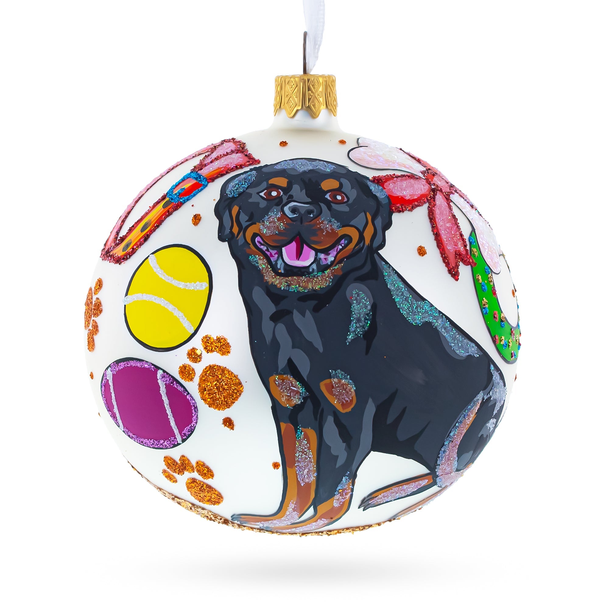 Rottweiler Enthusiast's Delight: Rottweiler Gifts Blown Glass Ball Christmas Ornaments 4 Inches