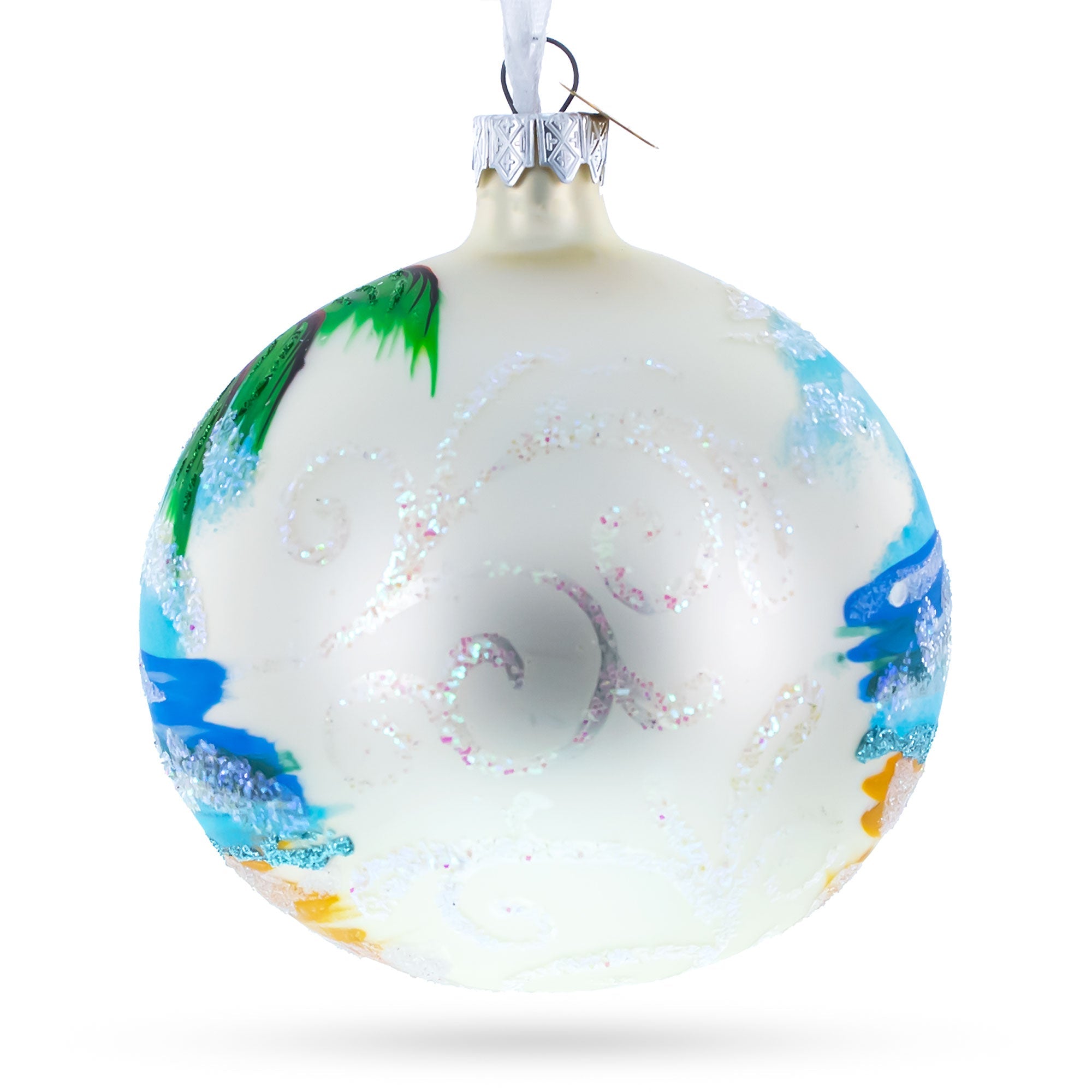 Santa Hat Relaxing At Beach Blown Glass Ball Christmas Ornament 4 Inches