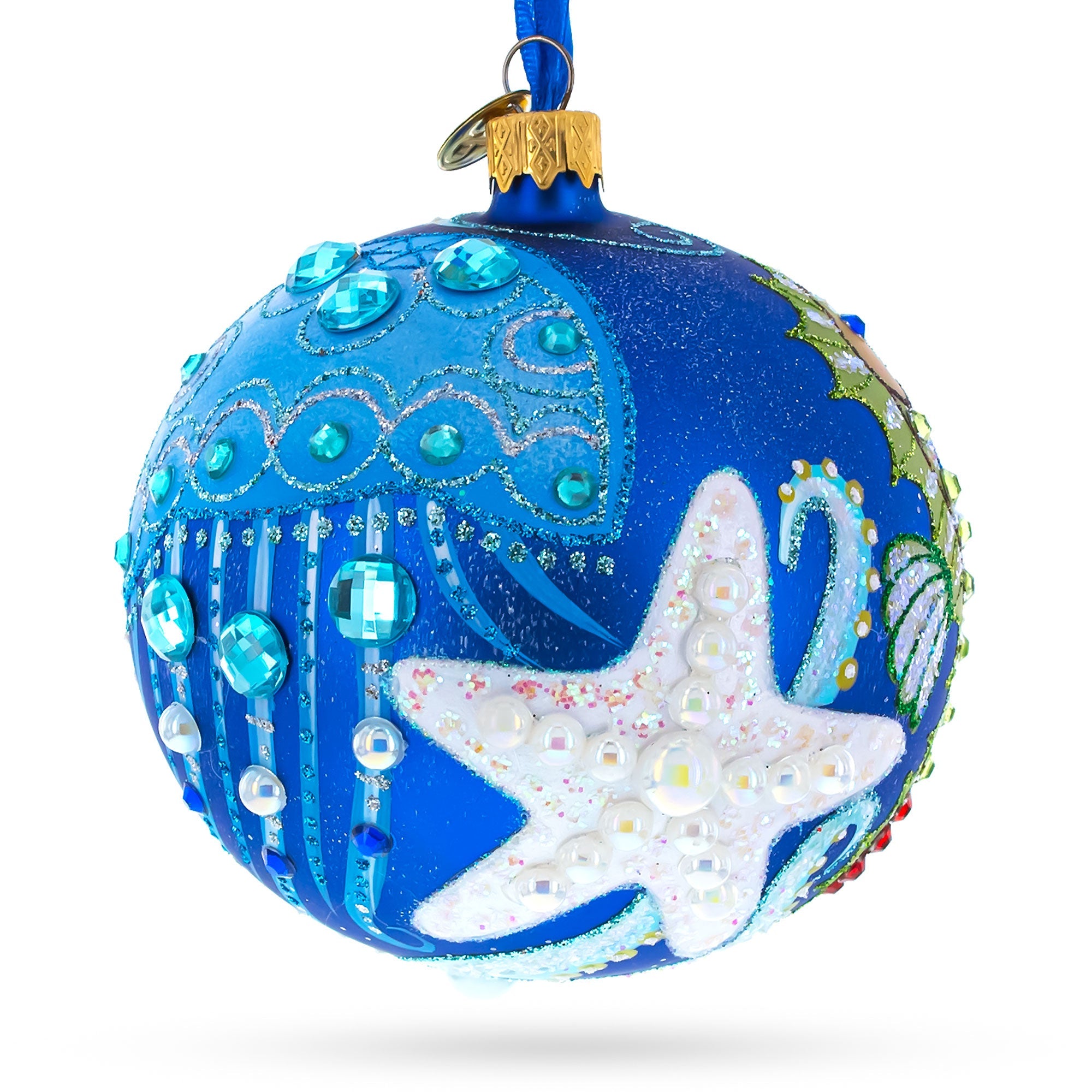 Marine Marvels: Sea Creatures Blown Glass Ball Christmas Ornament,4 Inches