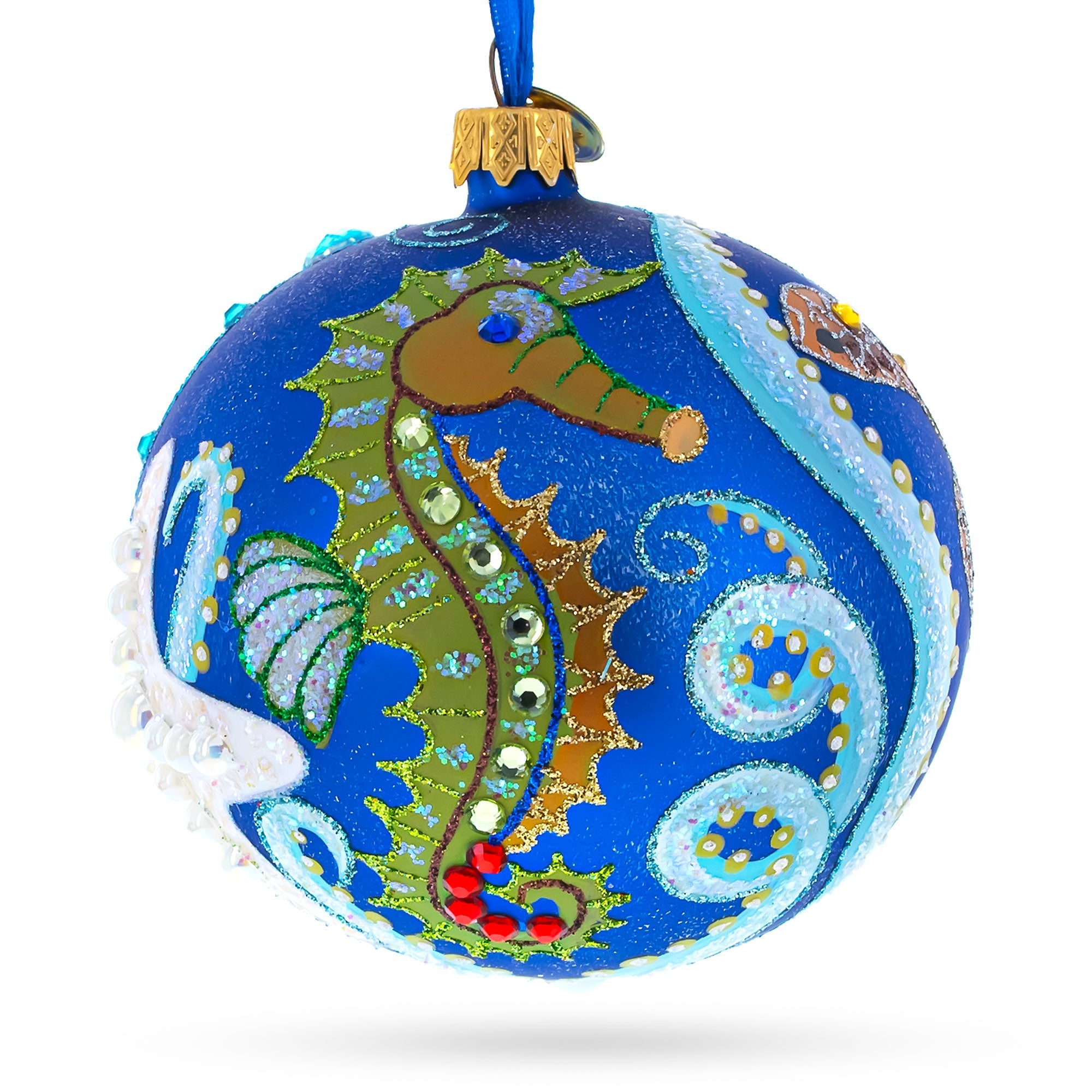 Marine Marvels: Sea Creatures Blown Glass Ball Christmas Ornament,4 Inches