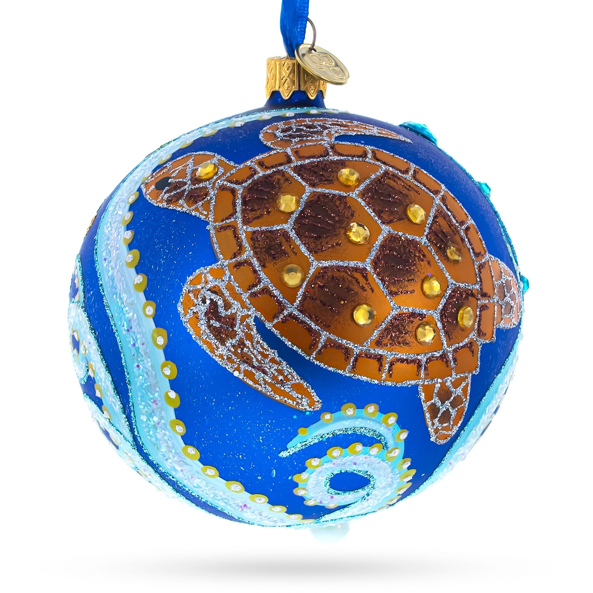 Marine Marvels: Sea Creatures Blown Glass Ball Christmas Ornament,4 Inches