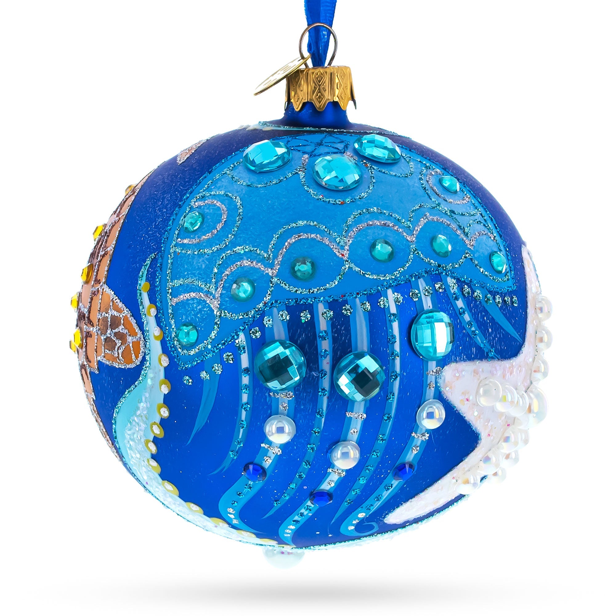 Marine Marvels: Sea Creatures Blown Glass Ball Christmas Ornament,4 Inches