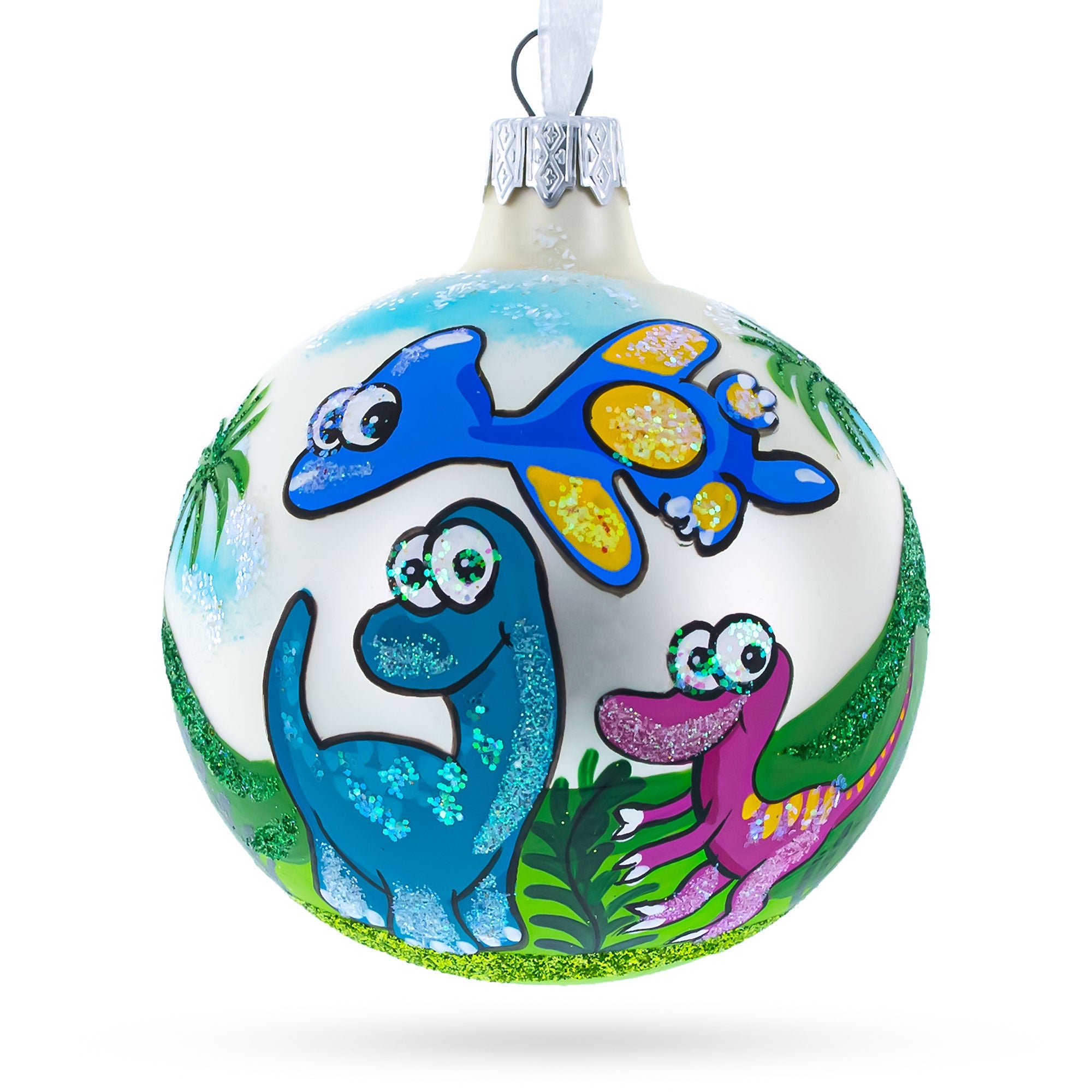 Adorable Hatchlings: Baby Dinosaurs Blown Glass Ball Christmas Ornament 3.25 Inches