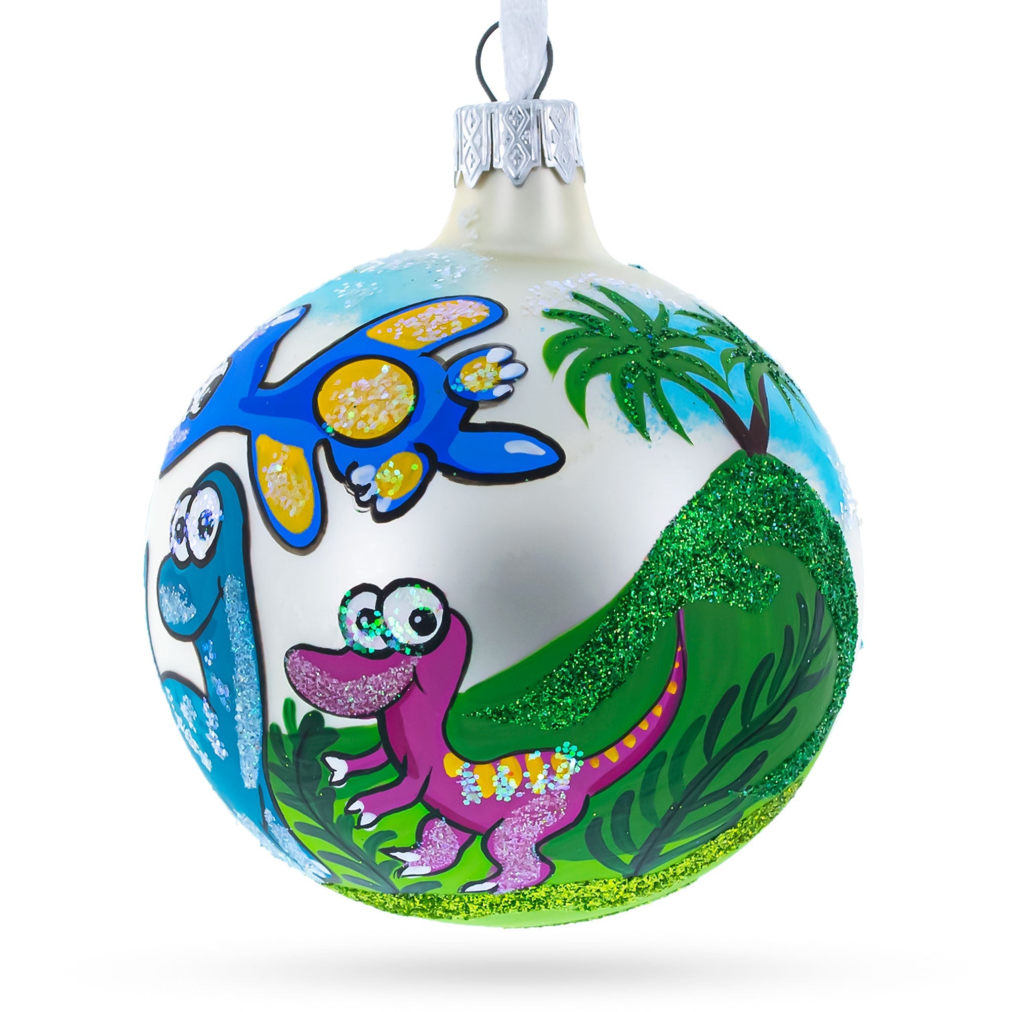 Adorable Hatchlings: Baby Dinosaurs Blown Glass Ball Christmas Ornament 3.25 Inches