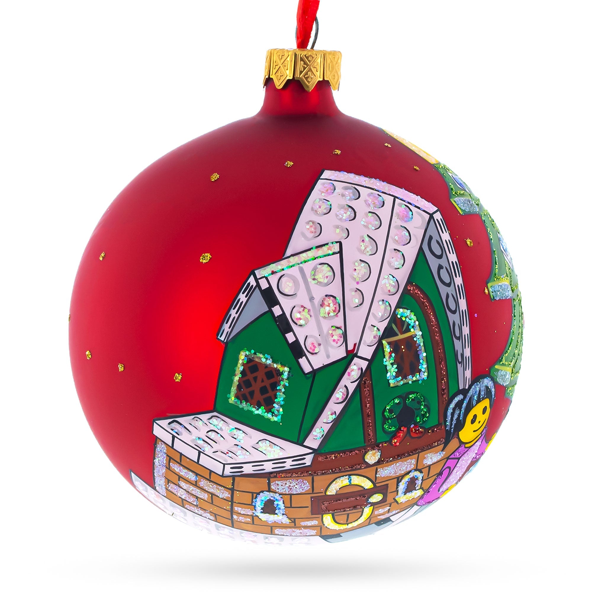 Playful Creativity: Building Blocks House Blown Glass Ball Christmas Ornament 4 Inches