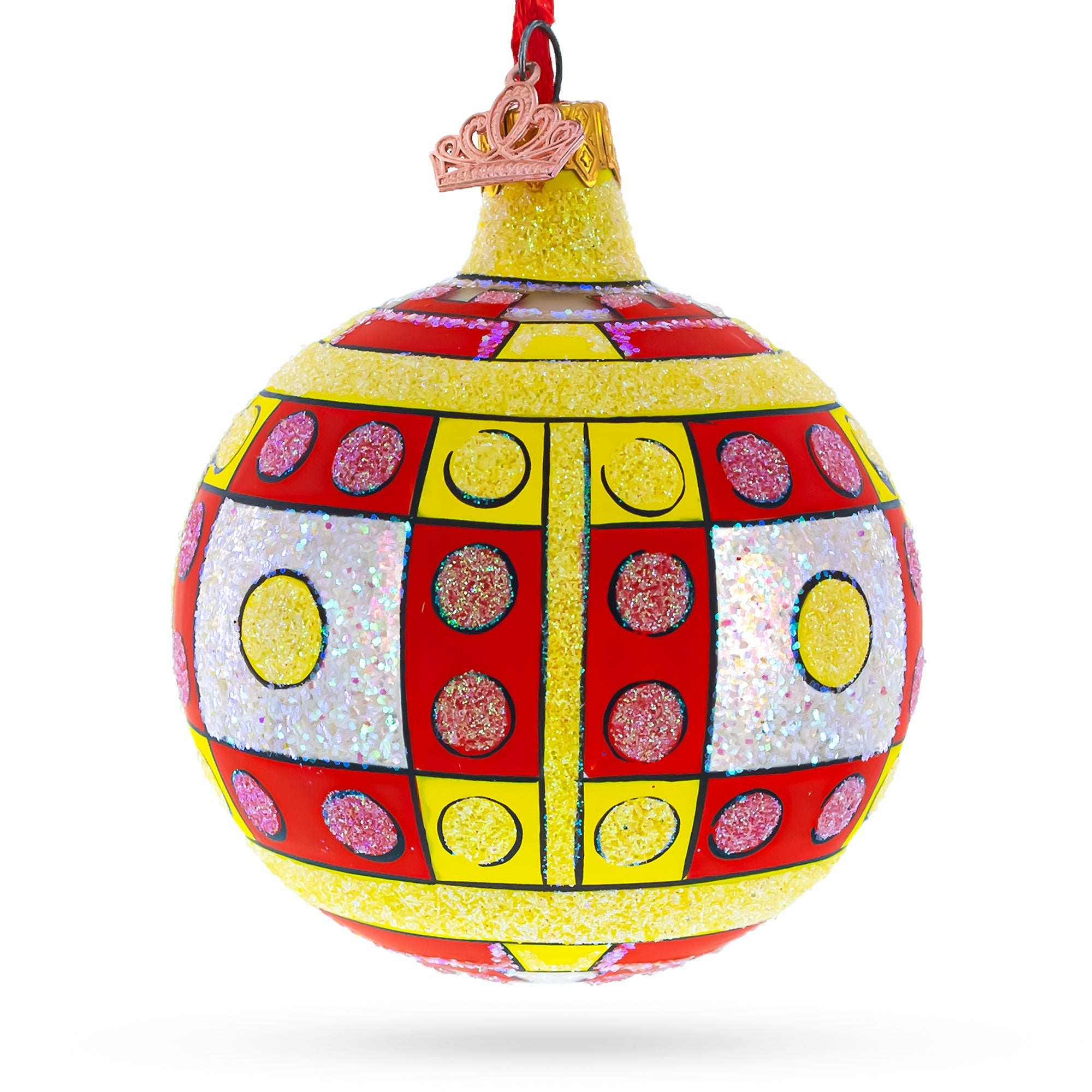 Building Blocks Blown Glass Ball Christmas Ornament 3.25 Inches