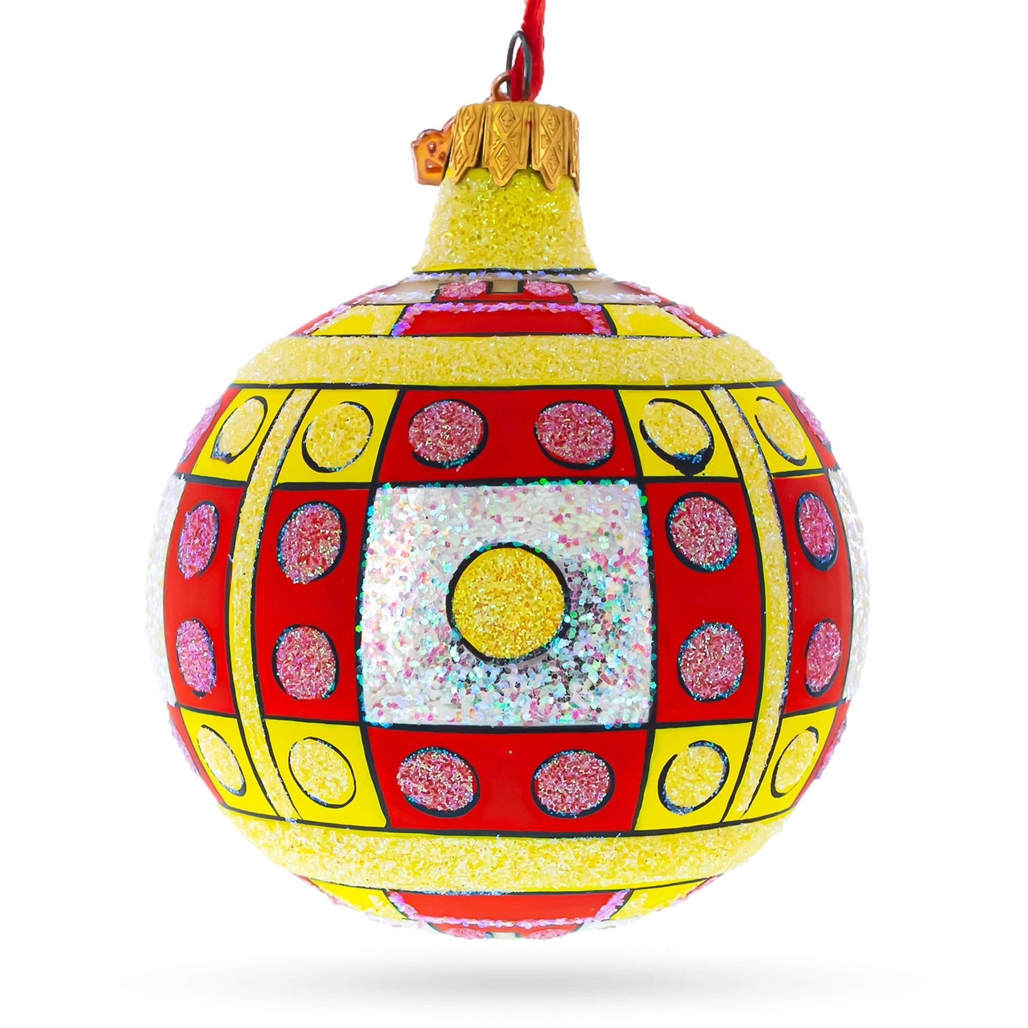 Building Blocks Blown Glass Ball Christmas Ornament 3.25 Inches