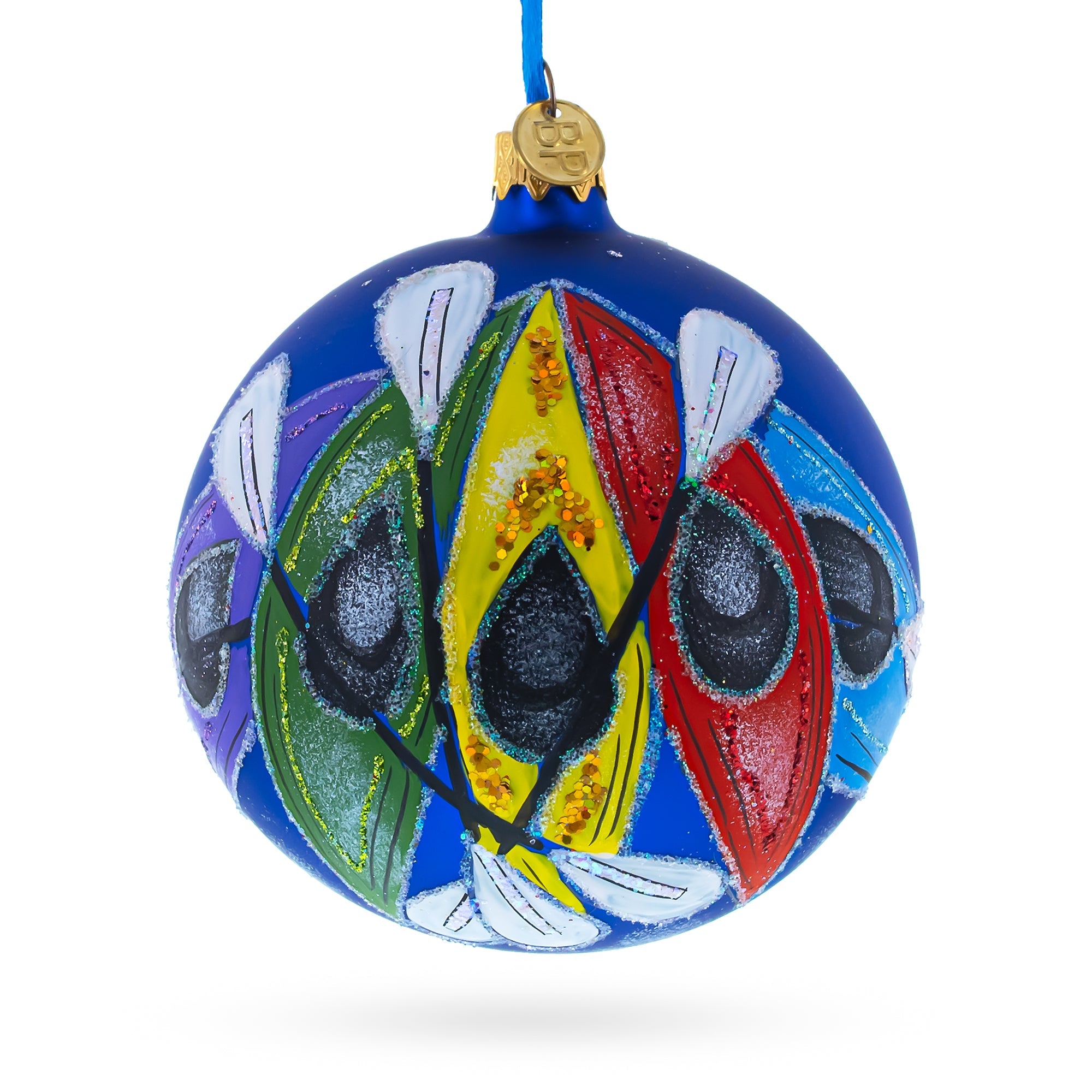 Adventure Awaits: Colorful Kayaks Blown Glass Ball Christmas Ornament 4 Inches