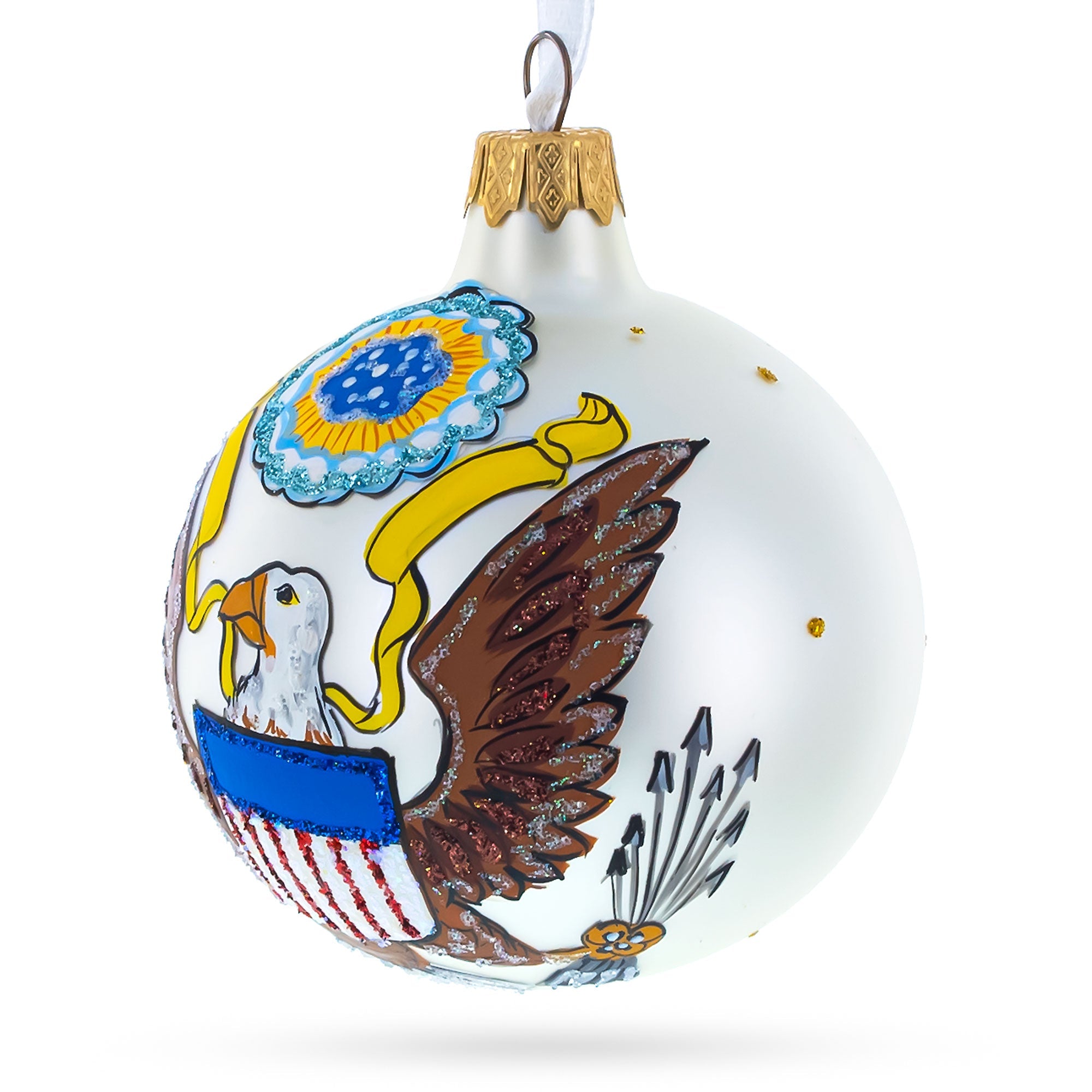 Patriotic Elegance: Usa Coat Of Arms Blown Glass Ball Christmas Ornament 3.25 Inches