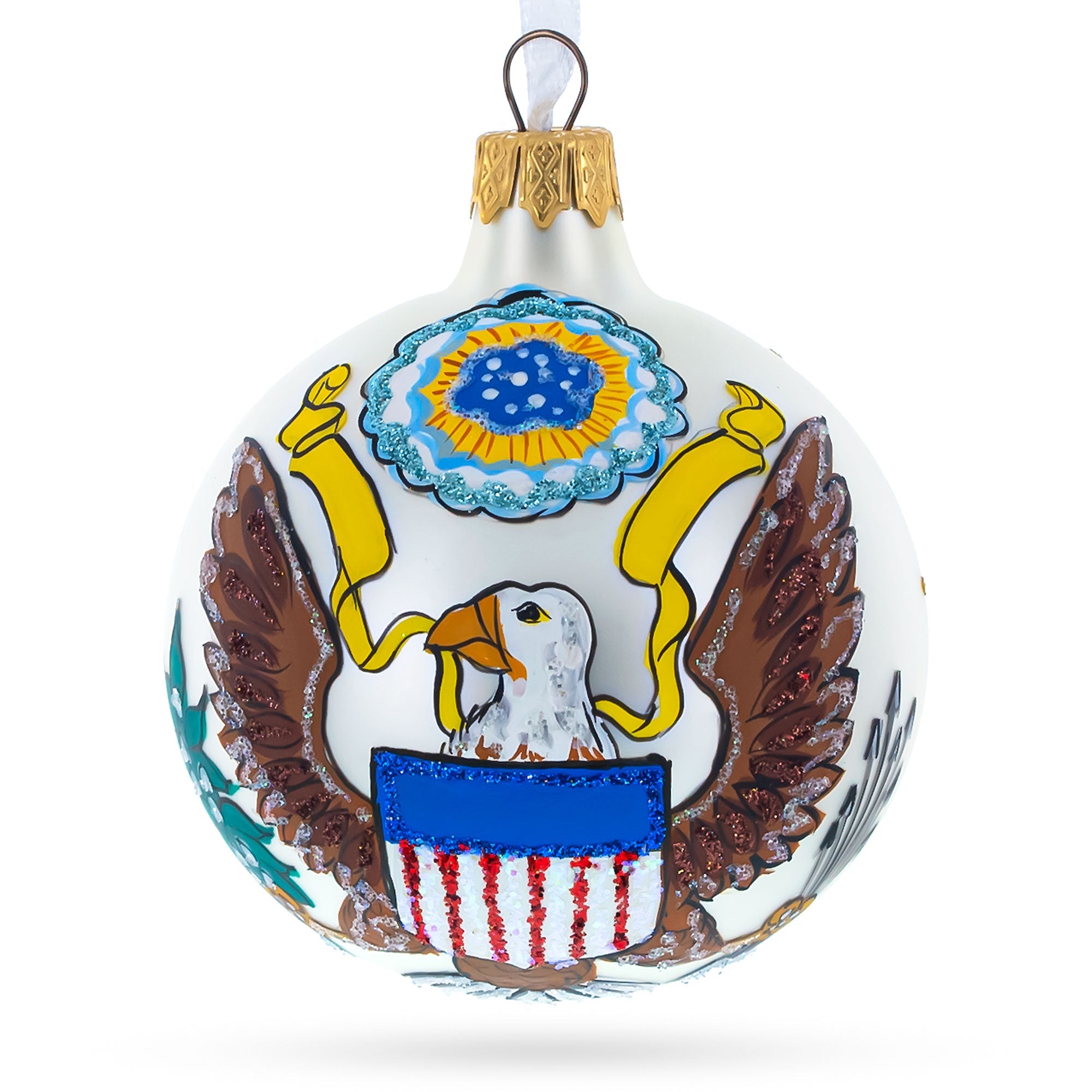 Patriotic Elegance: Usa Coat Of Arms Blown Glass Ball Christmas Ornament 3.25 Inches