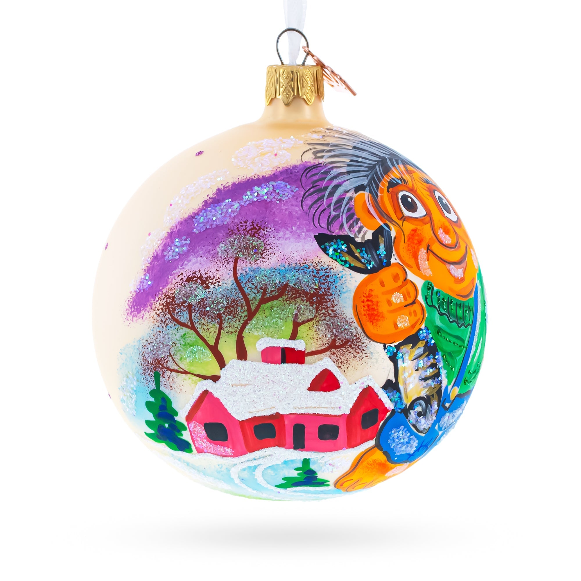 Fisherman's Catch: Troll The Fisherman Blown Glass Ball Christmas Ornament 4 Inches