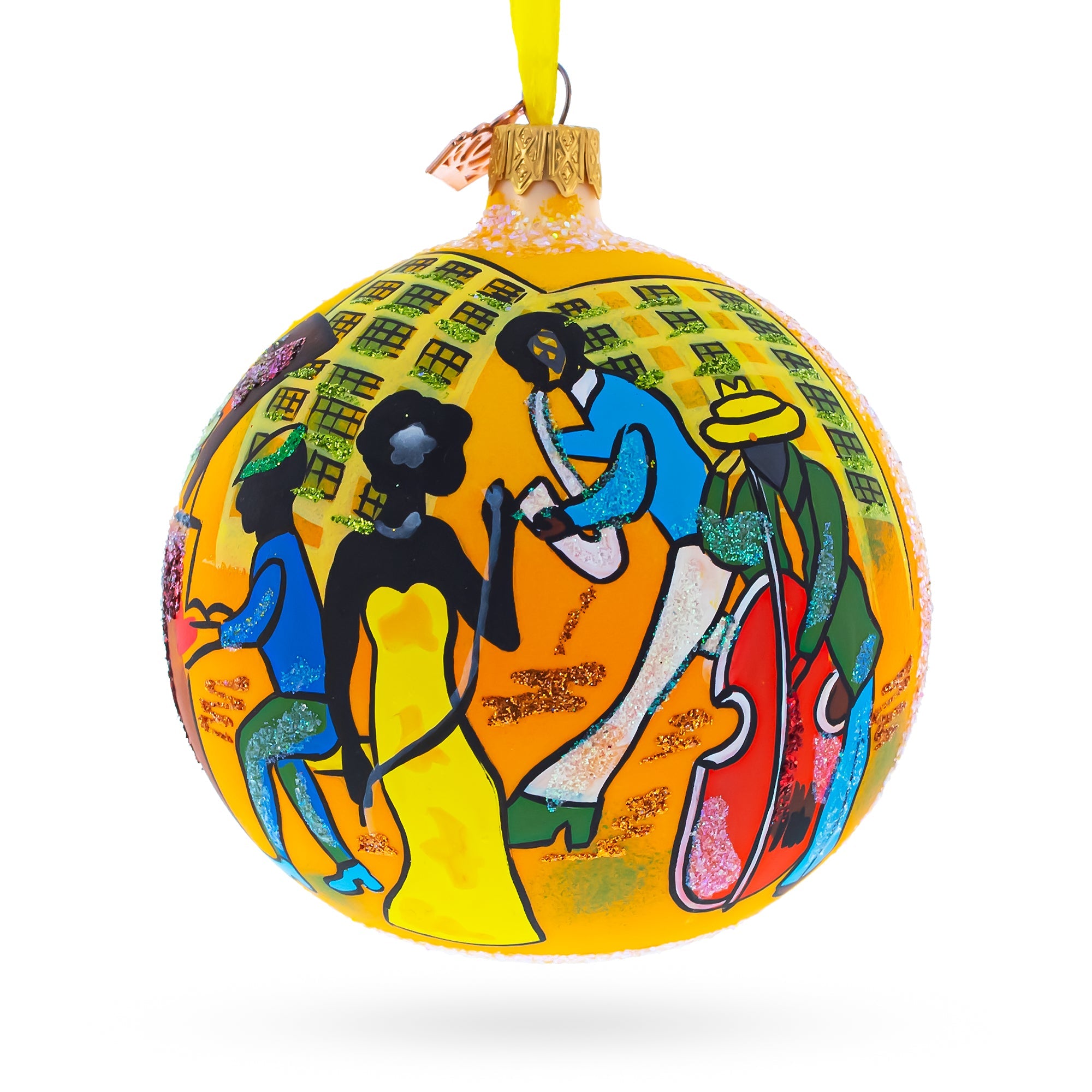 Swingin' Jazz Band Blown Glass Ball Christmas Ornament 4 Inches