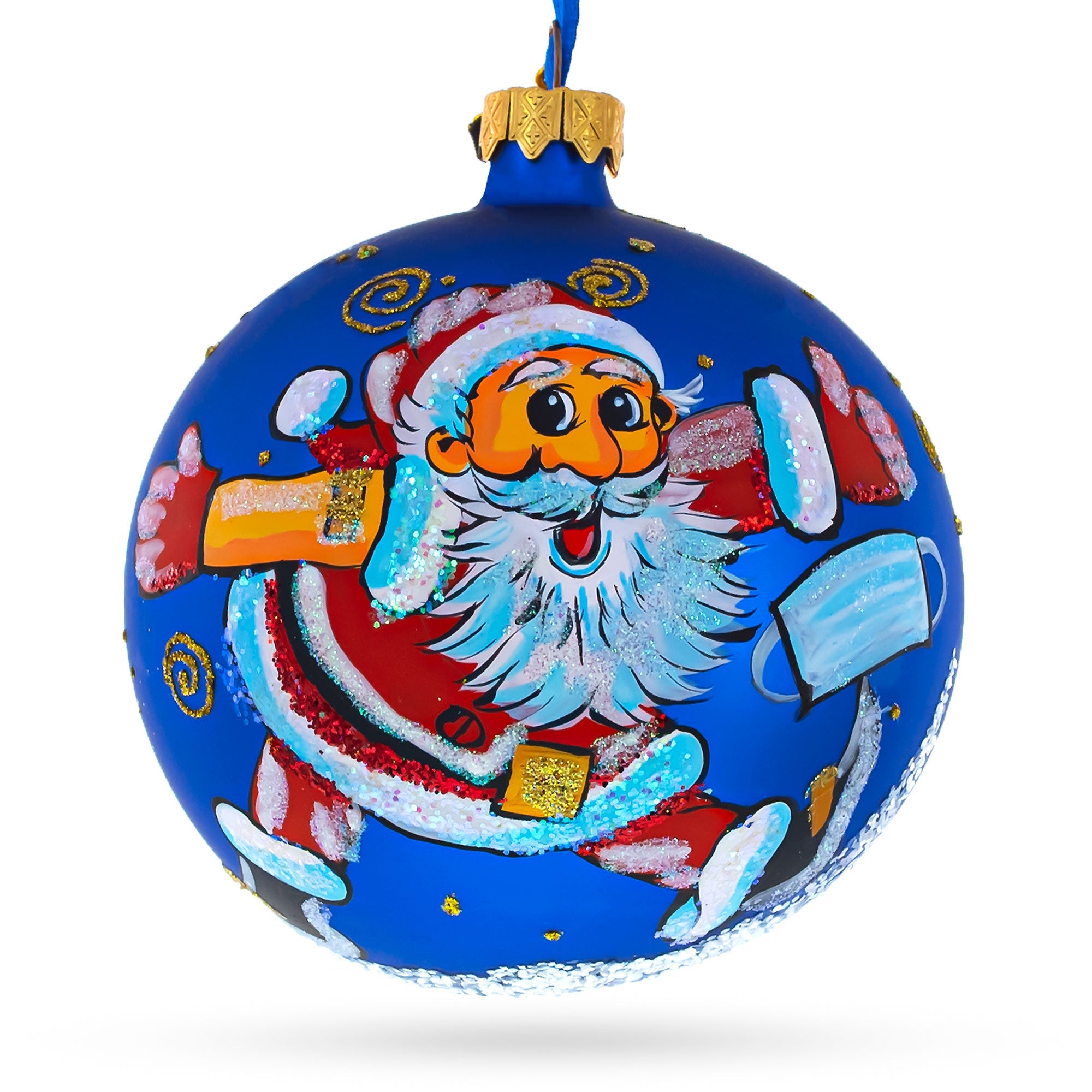 Santa's Checkup: After Doctor Visit Blown Glass Ball Christmas Ornament 4 Inches