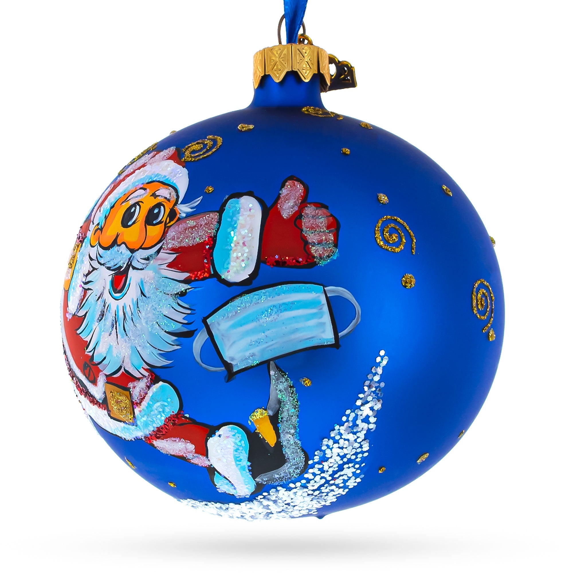 Santa's Checkup: After Doctor Visit Blown Glass Ball Christmas Ornament 4 Inches