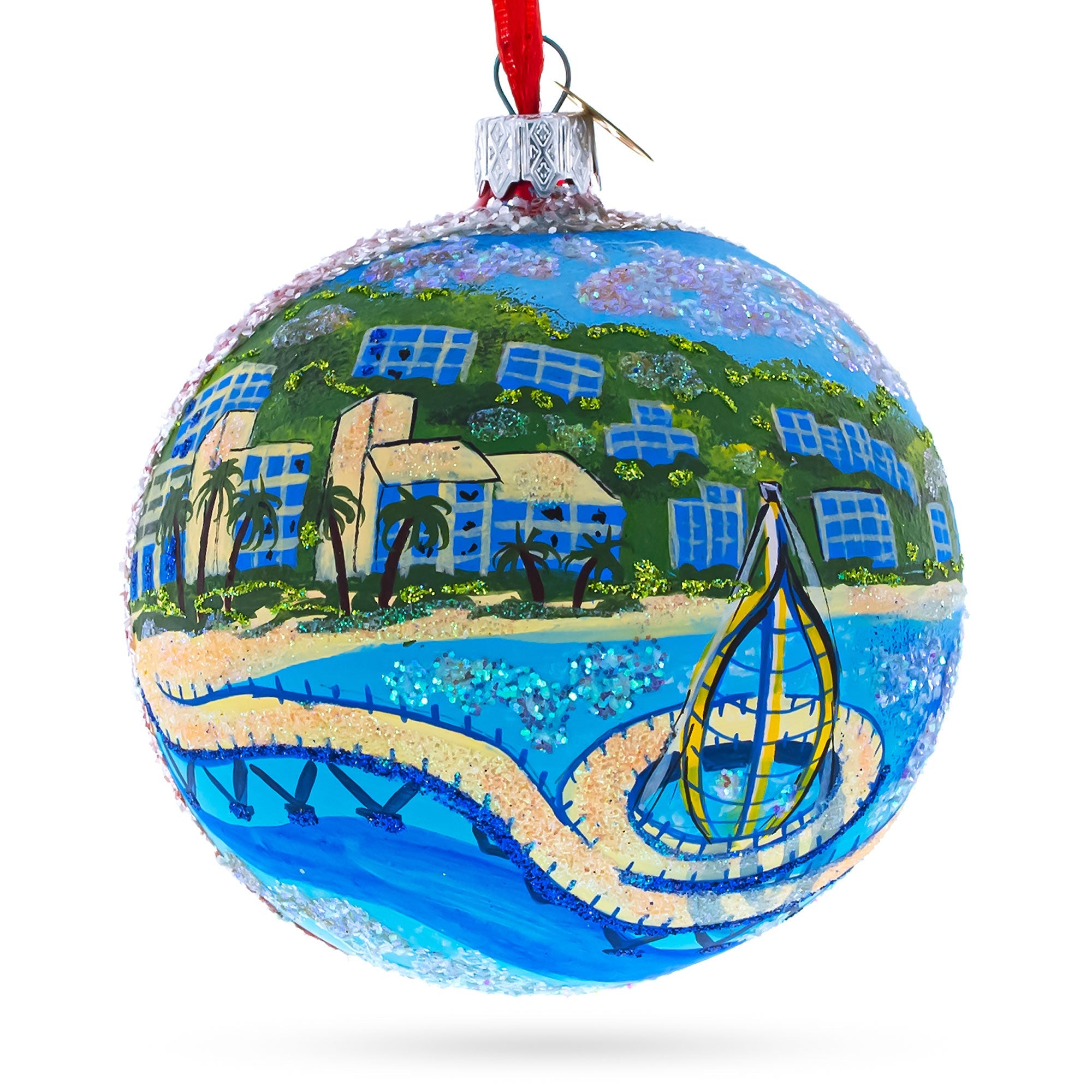 Malecon Boardwalk, Puerto Vallarta, Mexico Glass Ball Christmas Ornament 4 Inches