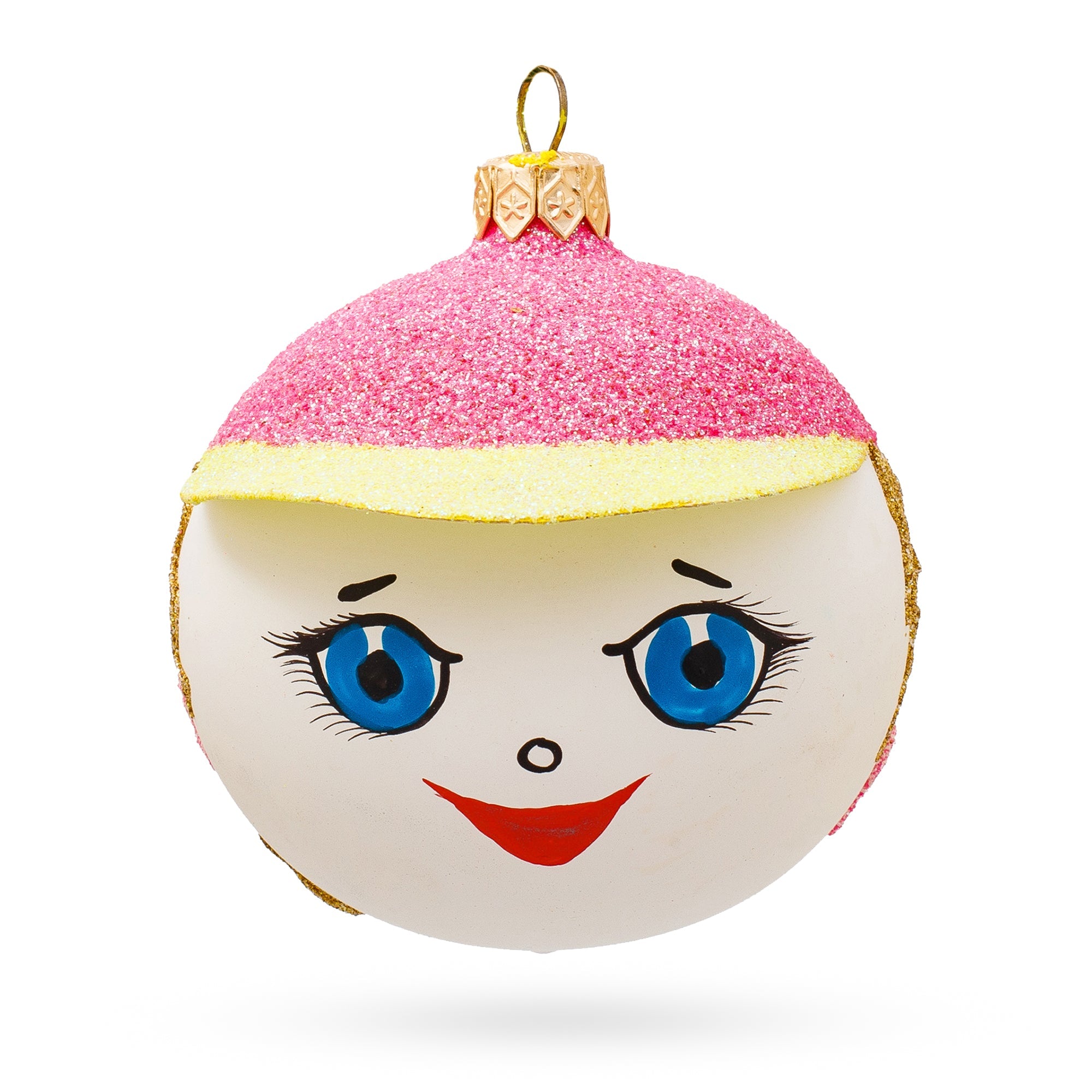 Adorable Girl In The Hat Blown Glass Ball Christmas Ornament 3.25 Inches