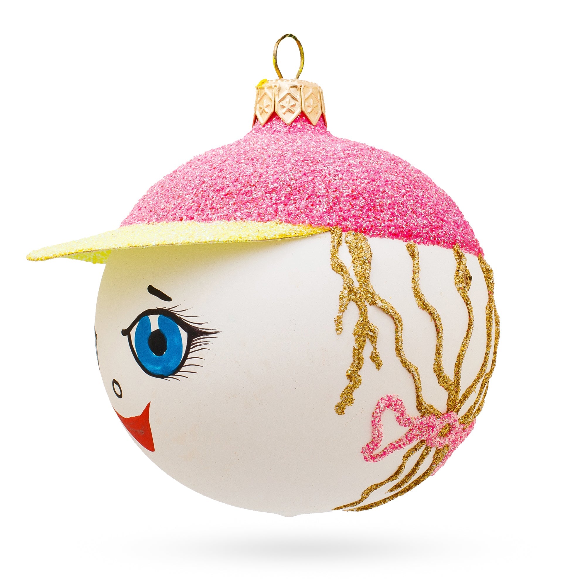 Adorable Girl In The Hat Blown Glass Ball Christmas Ornament 3.25 Inches