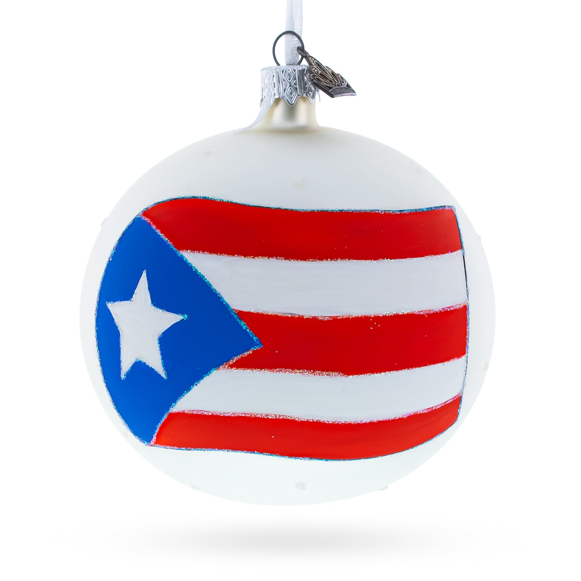 Flag Of Puerto Rico Blown Glass Ball Christmas Ornament 4 Inches