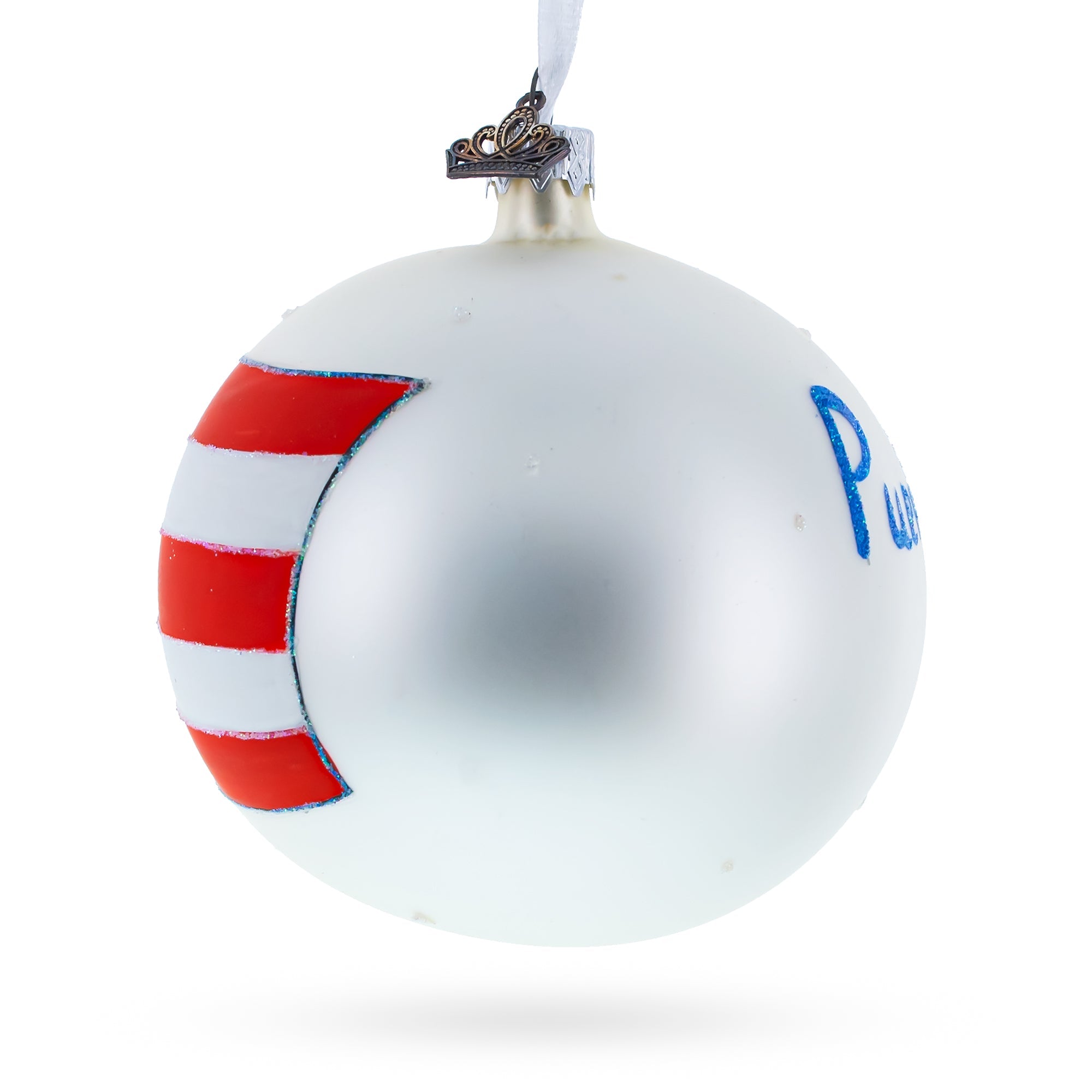 Flag Of Puerto Rico Blown Glass Ball Christmas Ornament 4 Inches