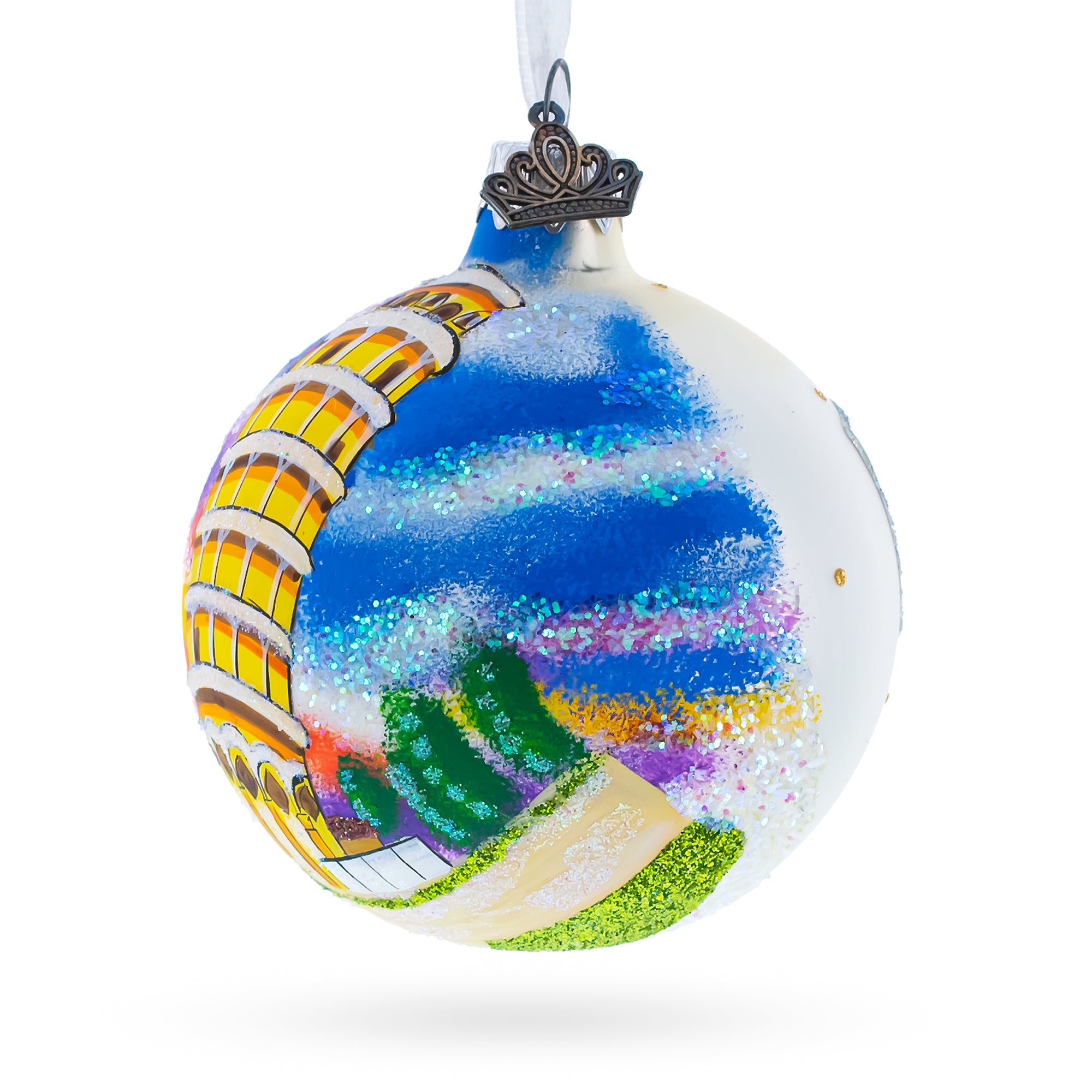 The Leaning Tower Of Pisa, Italy Glass Ball Christmas Ornament 3.25 Inches