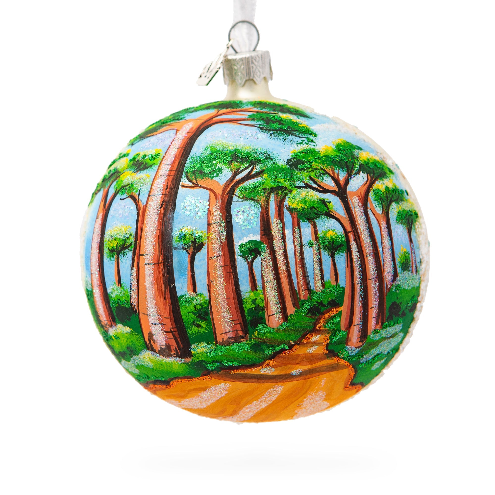 Avenue Of The Baobabs, Madagascar Glass Ball Christmas Ornament 4 Inches