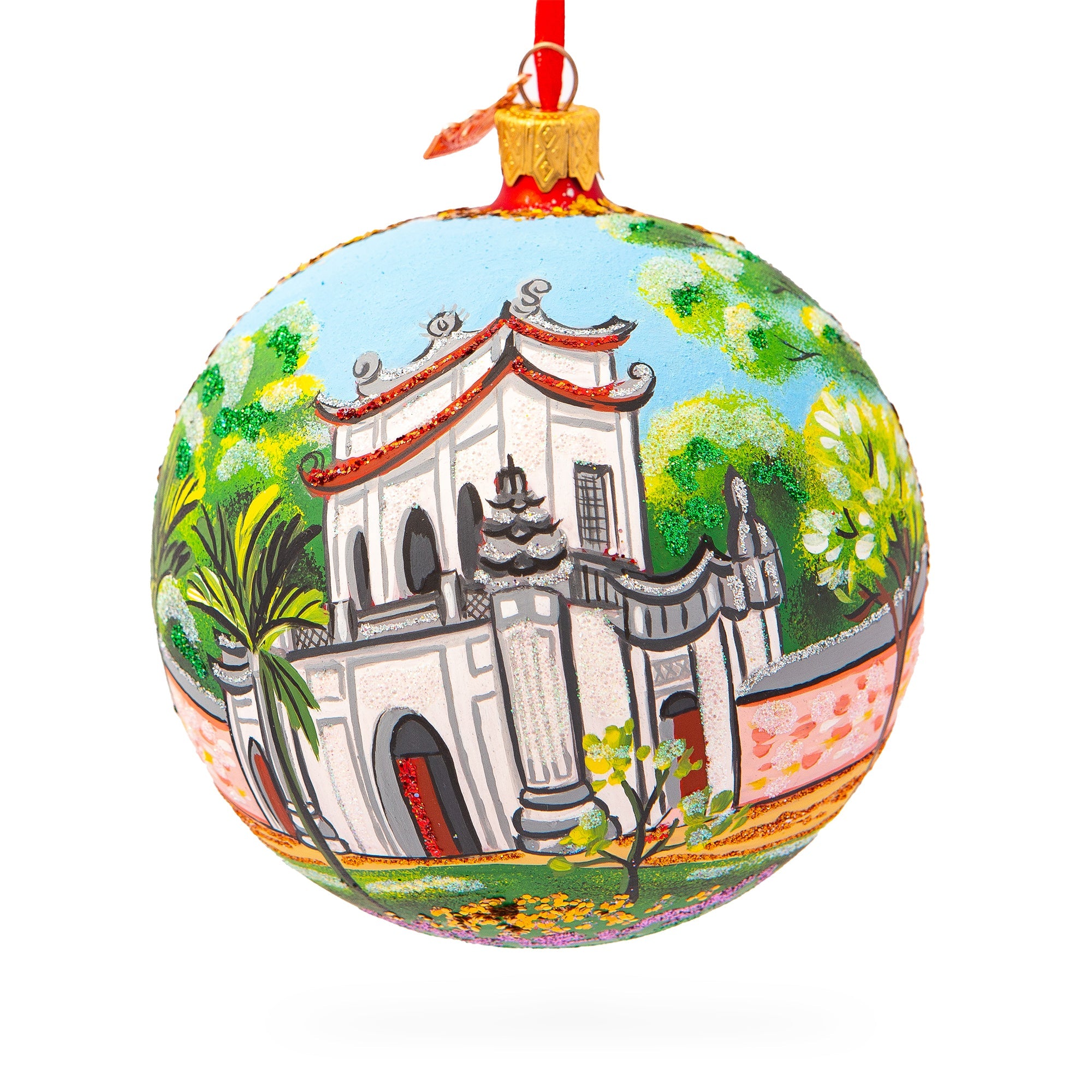 Temple Of Literature & National University, Hanoi, Vietnam Glass Ball Christmas Ornament 4 Inches