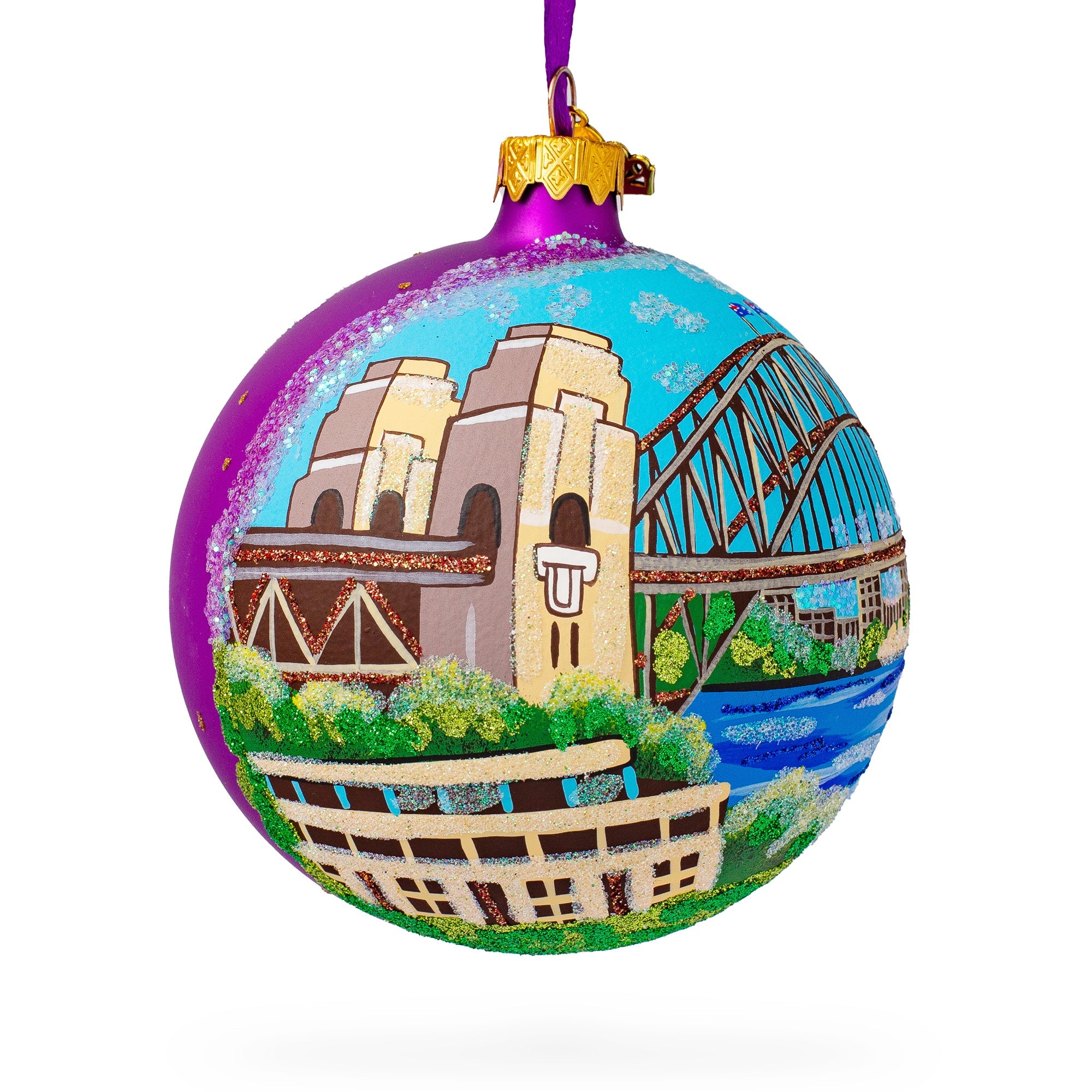 Harbor Bridge, Sydney, Australia Glass Ball Christmas Ornament 4 Inches