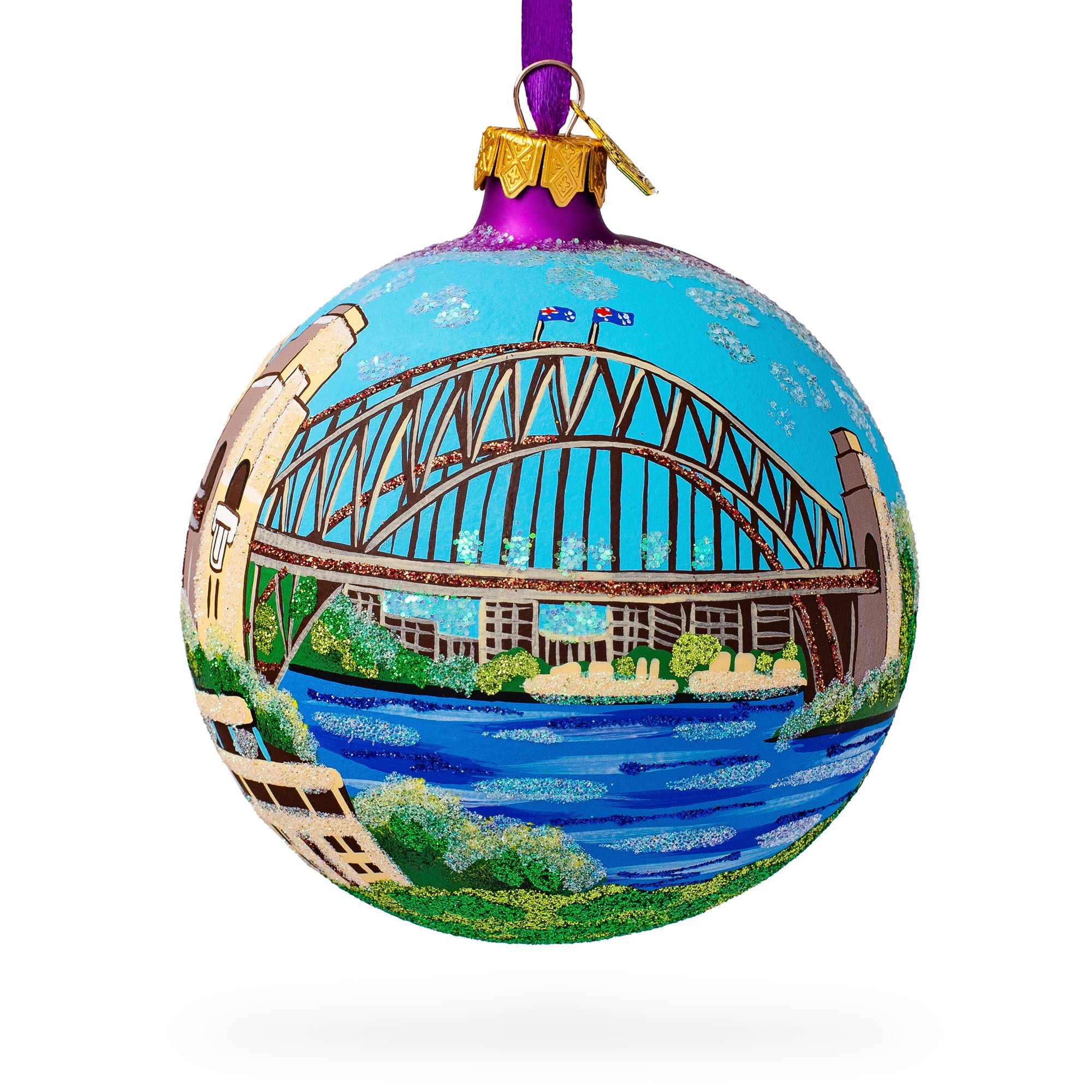 Harbor Bridge, Sydney, Australia Glass Ball Christmas Ornament 4 Inches