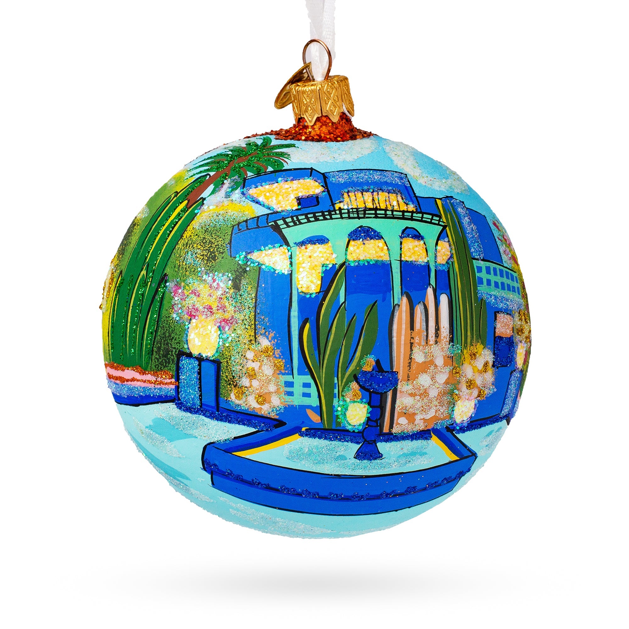 Jardin Majorelle, Marrakesh, Morocco Glass Ball Christmas Ornament 4 Inches