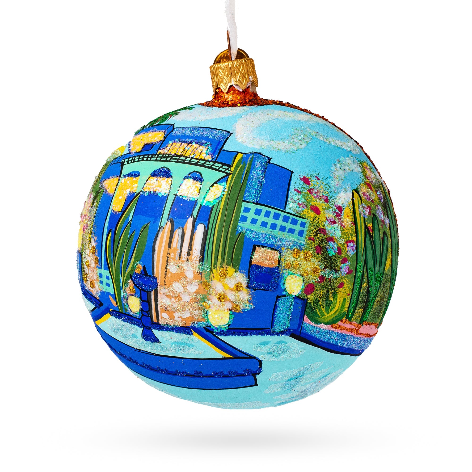 Jardin Majorelle, Marrakesh, Morocco Glass Ball Christmas Ornament 4 Inches