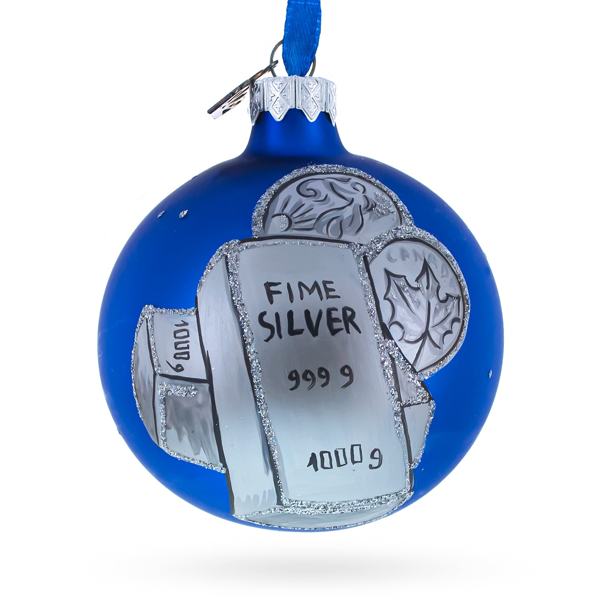 Precious Silver Hoard: Silver Bars And Coins Blown Glass Ball Christmas Ornament 3.25 Inches