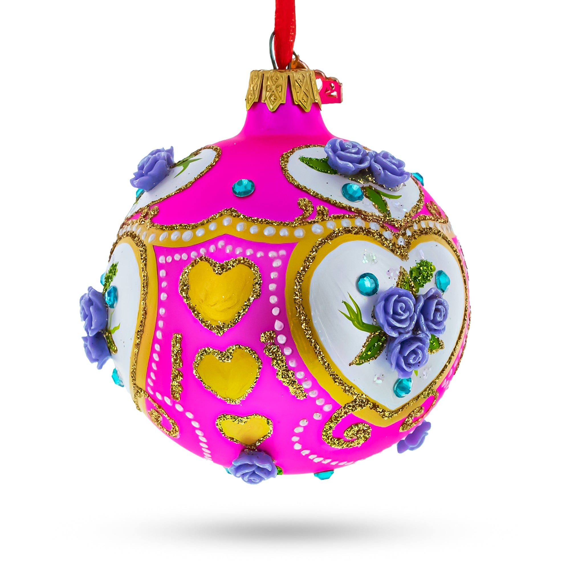 Three-dimensional Roses On Pink Blown Glass Ball Christmas Ornament 3.25 Inches