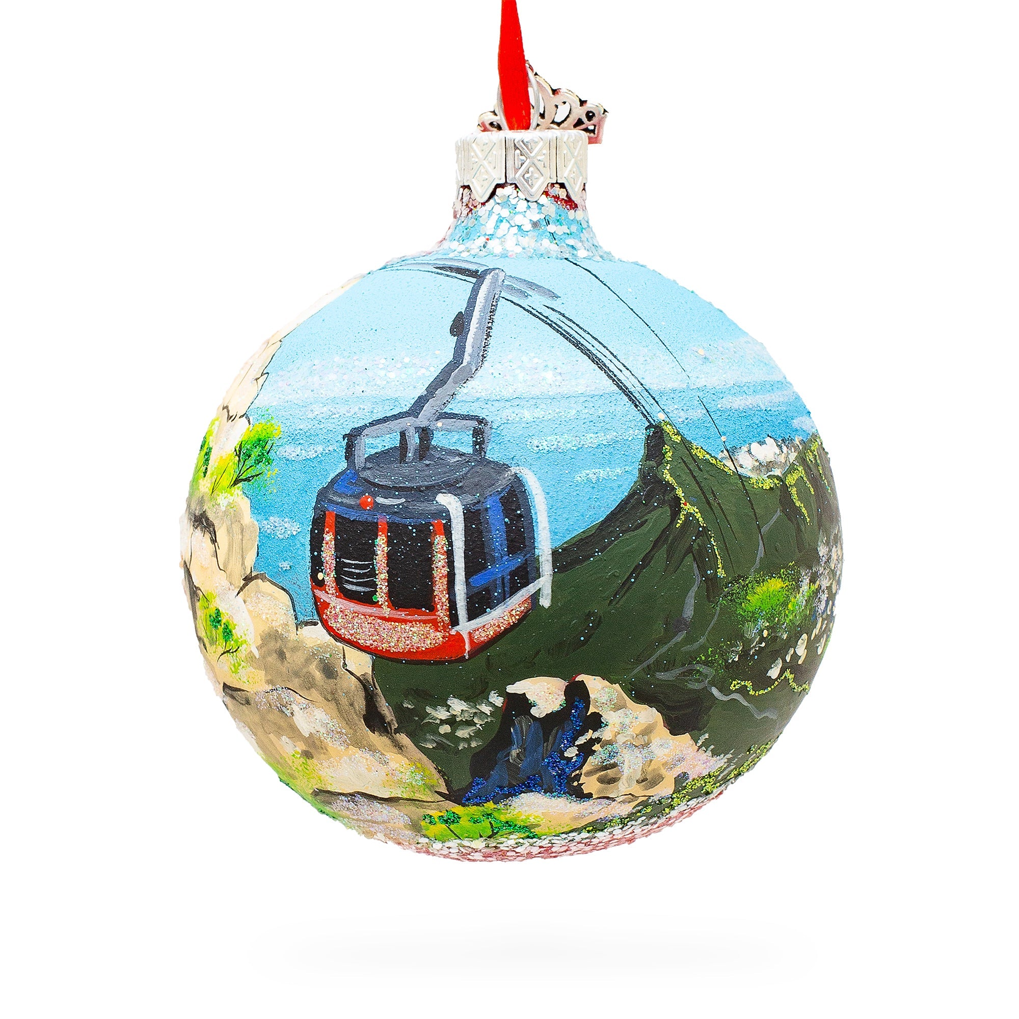 Table Mountain Aerial Cableway, Cape Town, South Africa Glass Ball Christmas Ornament 3.25 Inches