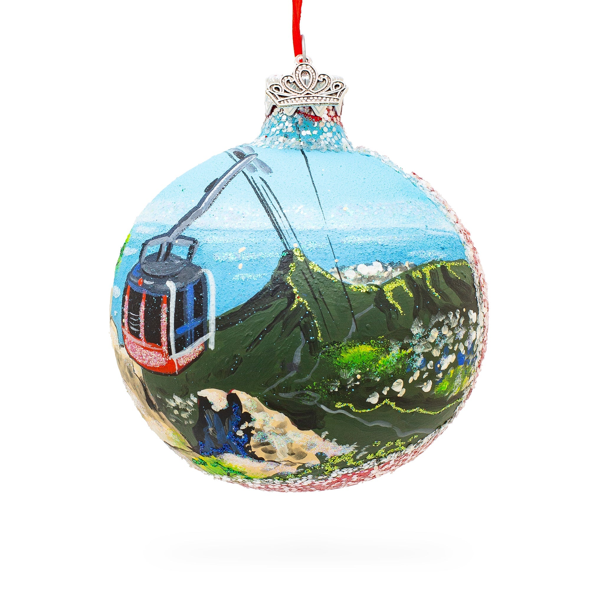 Table Mountain Aerial Cableway, Cape Town, South Africa Glass Ball Christmas Ornament 3.25 Inches