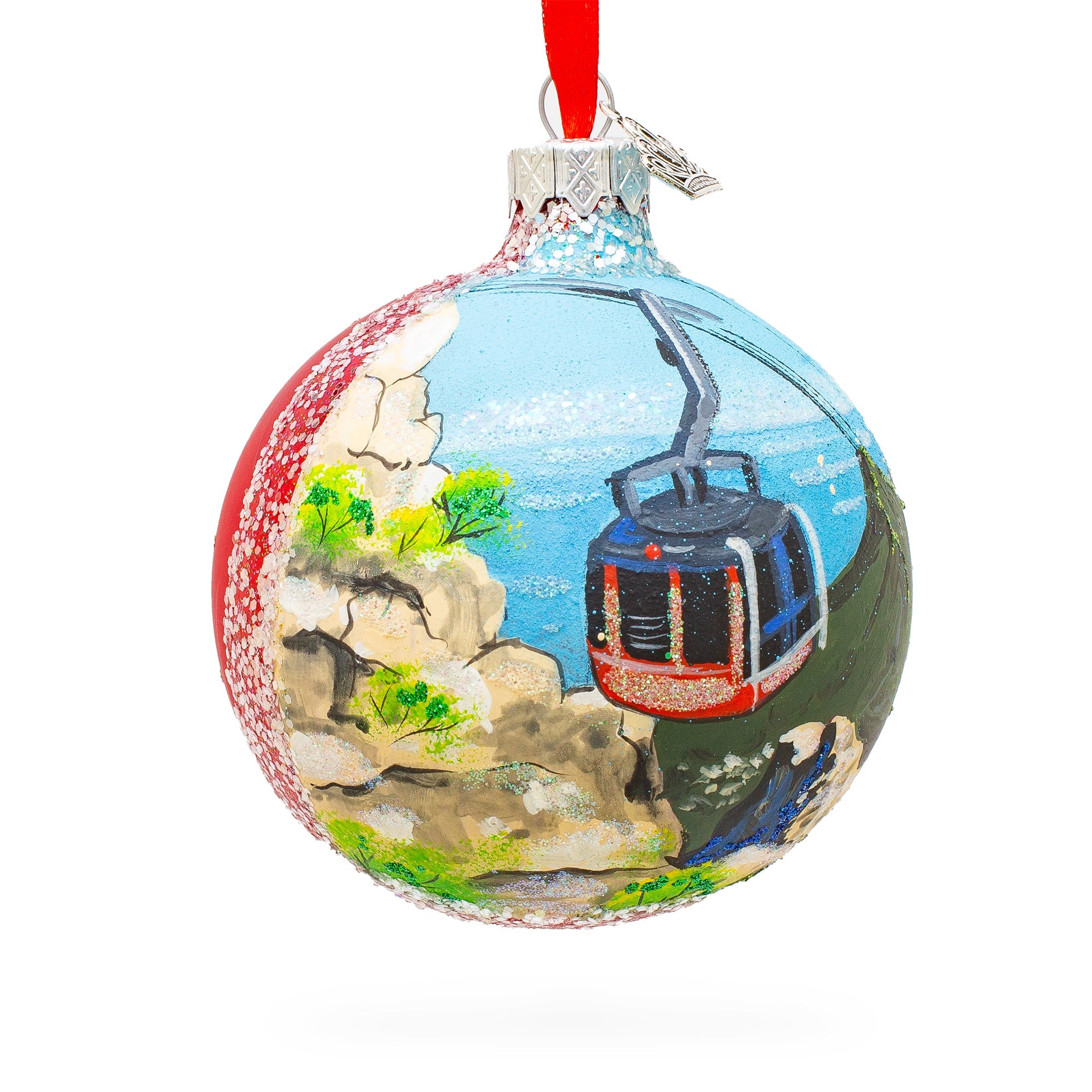 Table Mountain Aerial Cableway, Cape Town, South Africa Glass Ball Christmas Ornament 3.25 Inches