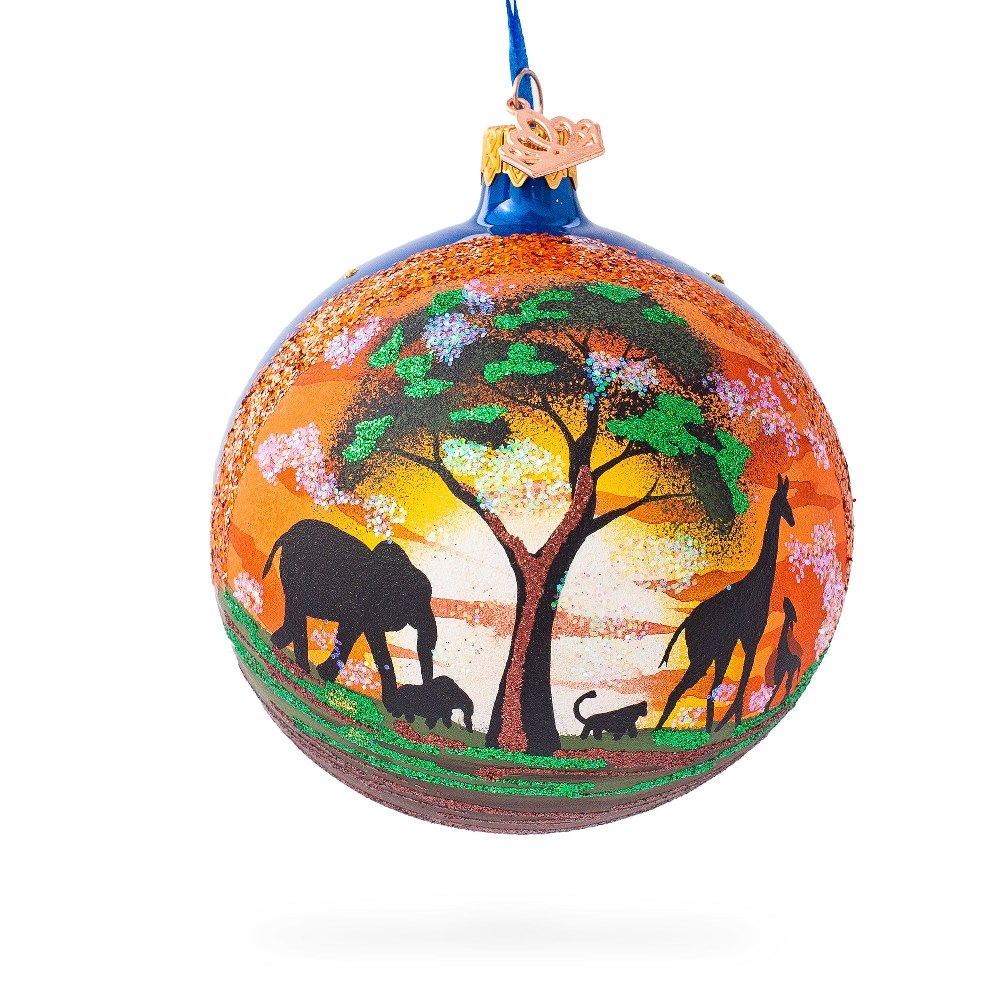 African Safari Glass Ball Christmas Ornament 4 Inches