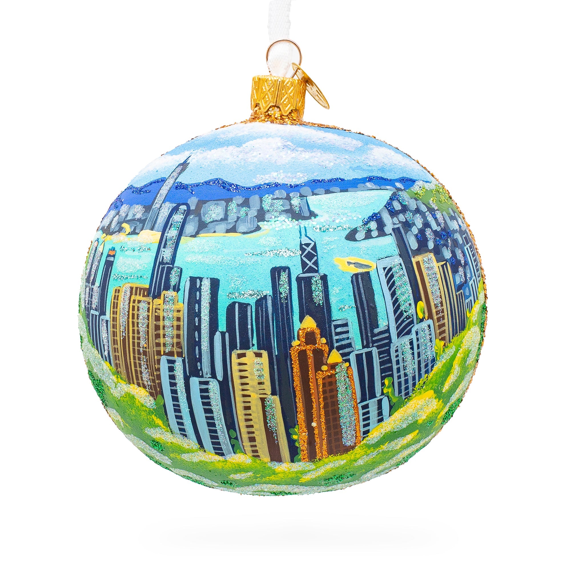 Victoria Peak, Hong Kong Glass Ball Christmas Ornament 4 Inches