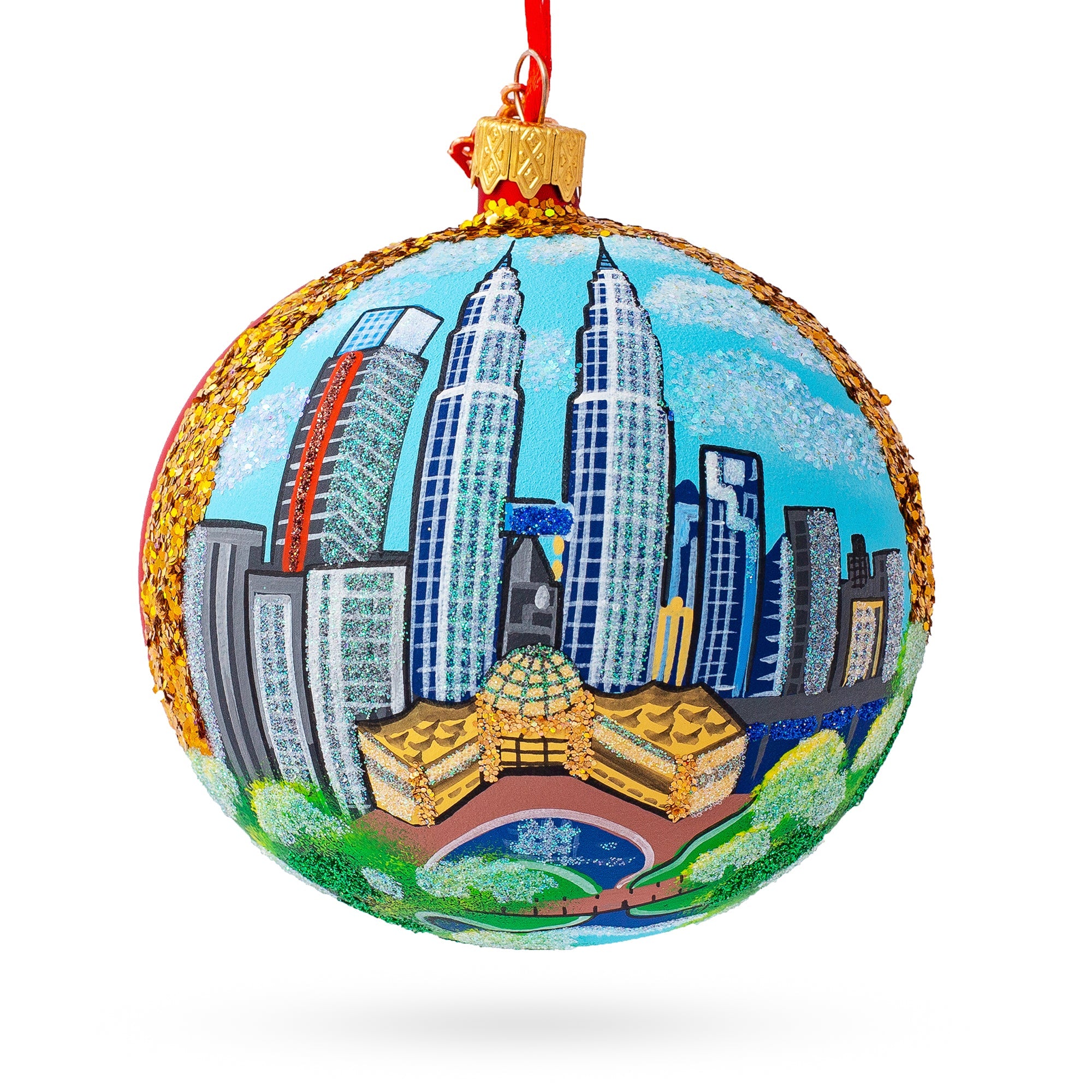 Petronas Twin Towers, Kuala Lumpur, Malaysia Glass Ball Christmas Ornament 4 Inches