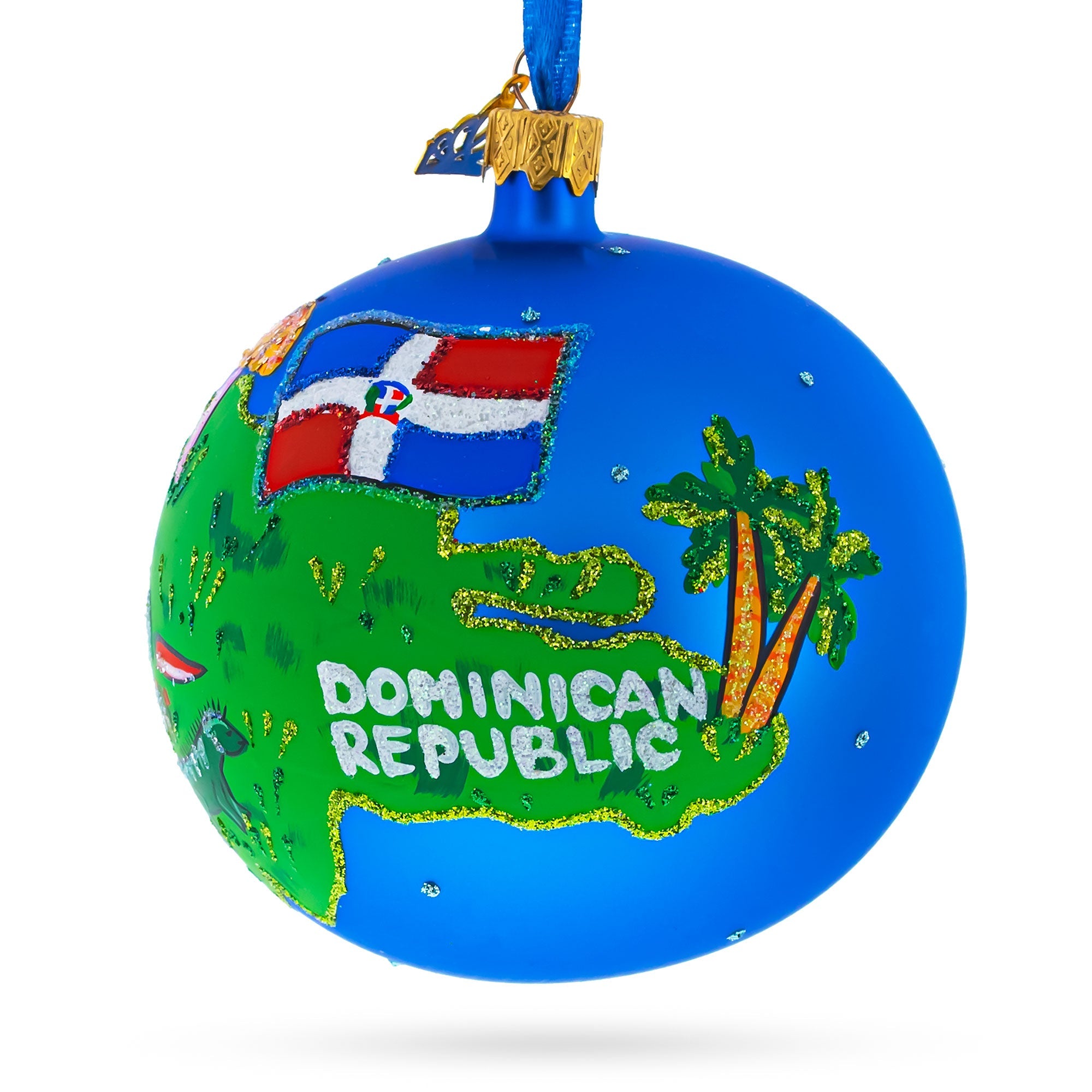 Dominican Republic Glass Ball Christmas Ornament 4 Inches