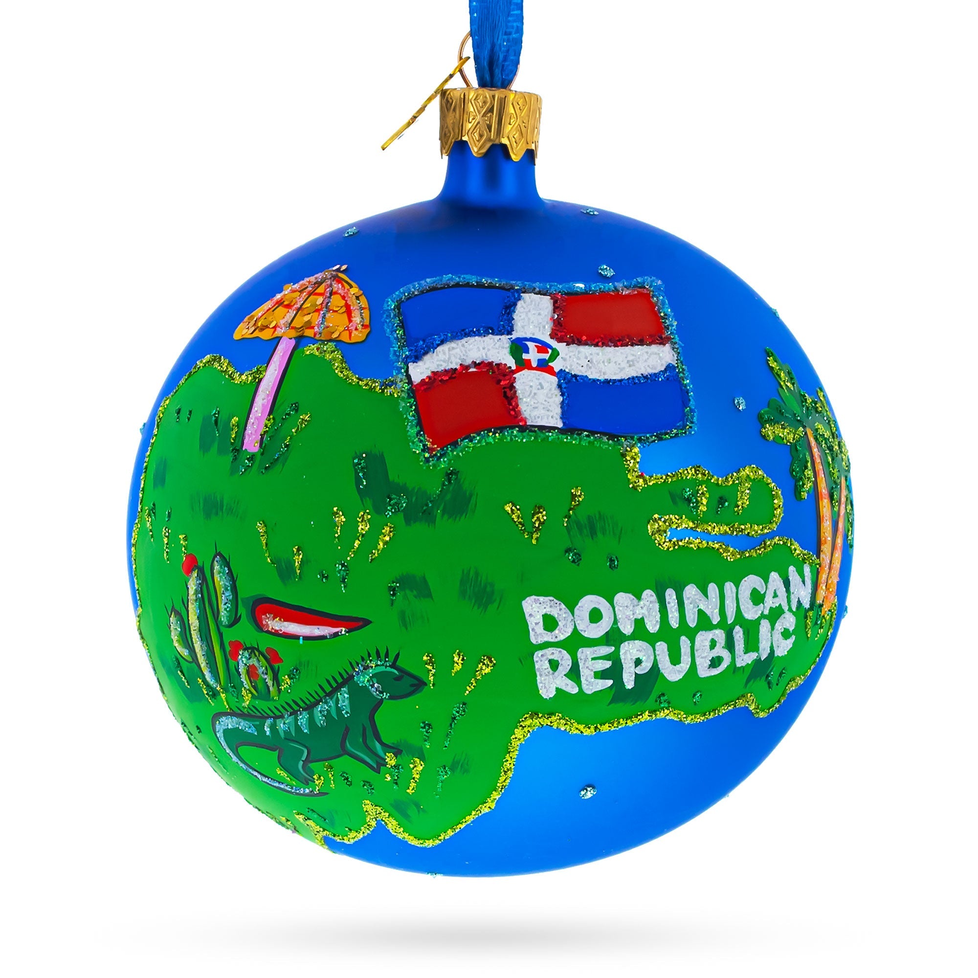 Dominican Republic Glass Ball Christmas Ornament 4 Inches