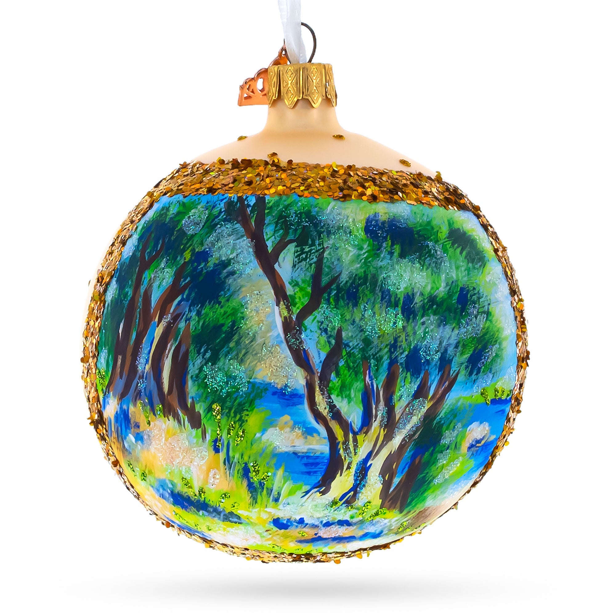 1883 Pierre-auguste Renoir "landscape On The Coast, Near Menton" Glass Ball Christmas Ornament 4 Inches