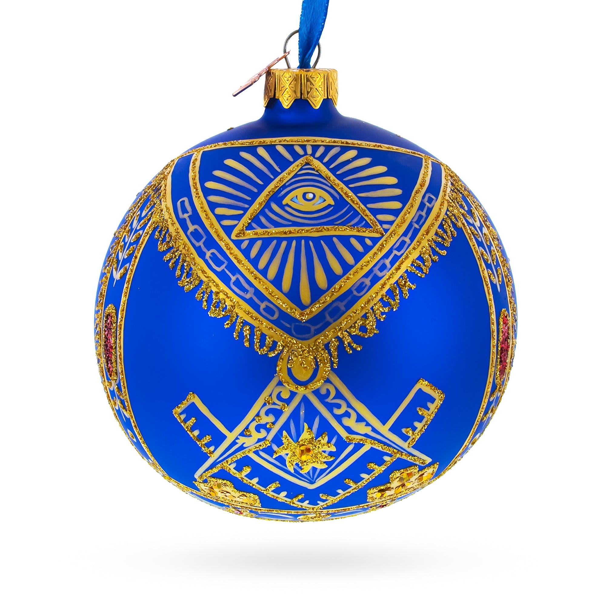 Freemasons Symbols Glass Ball Christmas Ornament 4 Inches