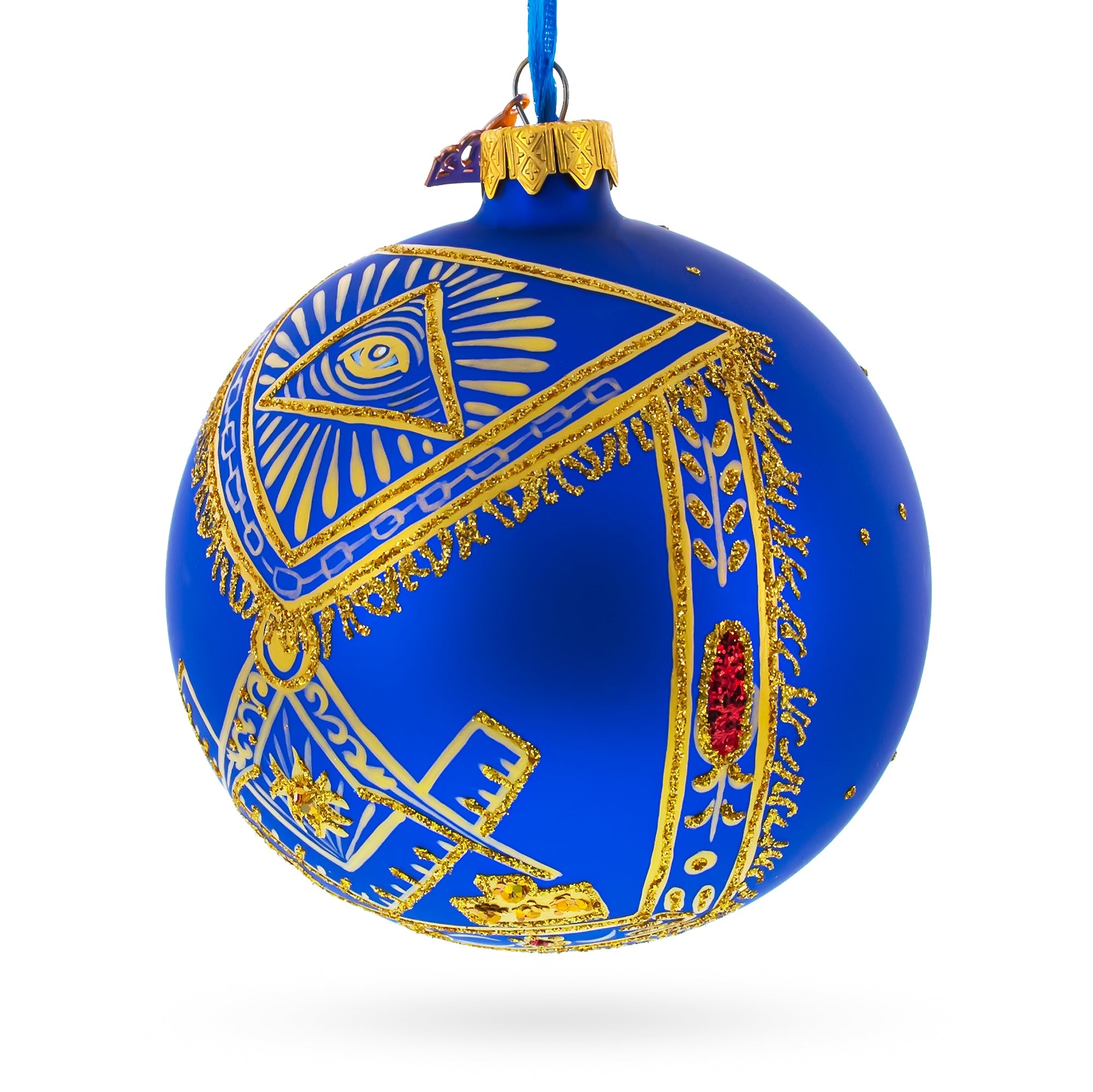 Freemasons Symbols Glass Ball Christmas Ornament 4 Inches